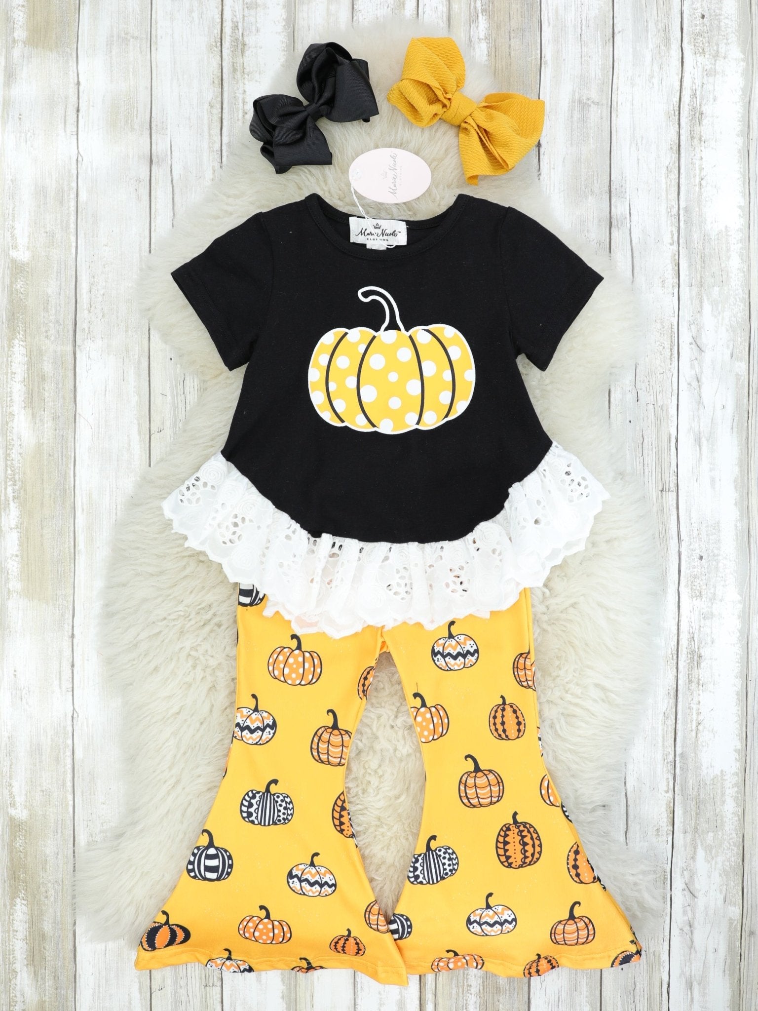 Pumpkin Eyelet Lace Top & Bell Bottoms Outfit - Marie Nicole Clothing