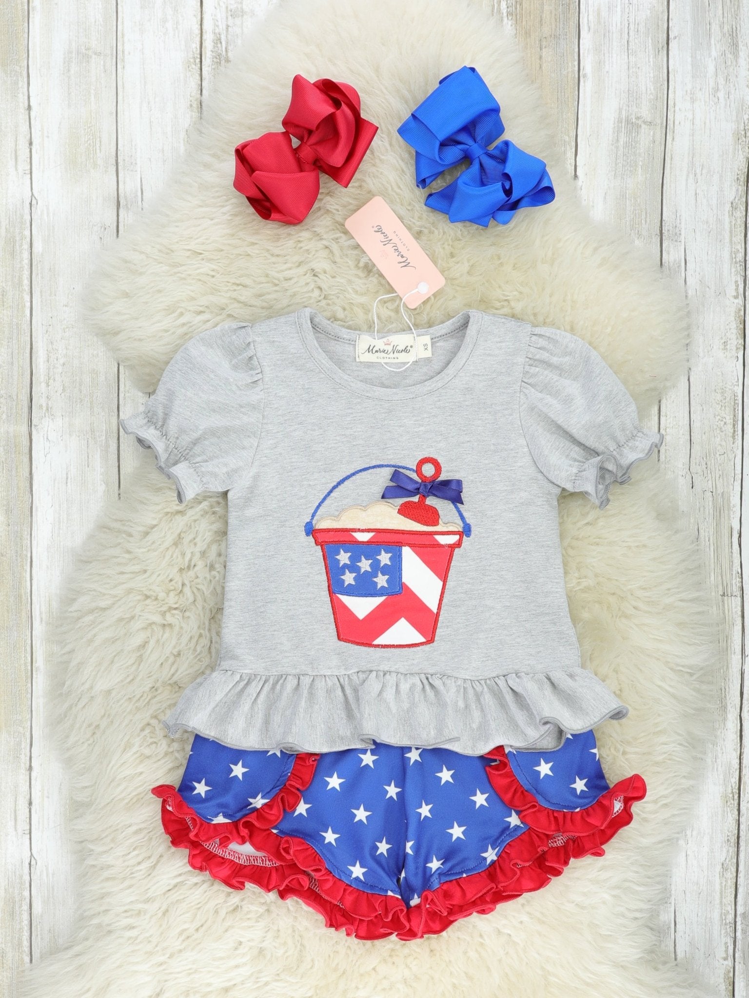 Patriotic Beach Bucket Ruffle Outfit - Marie Nicole Clothing