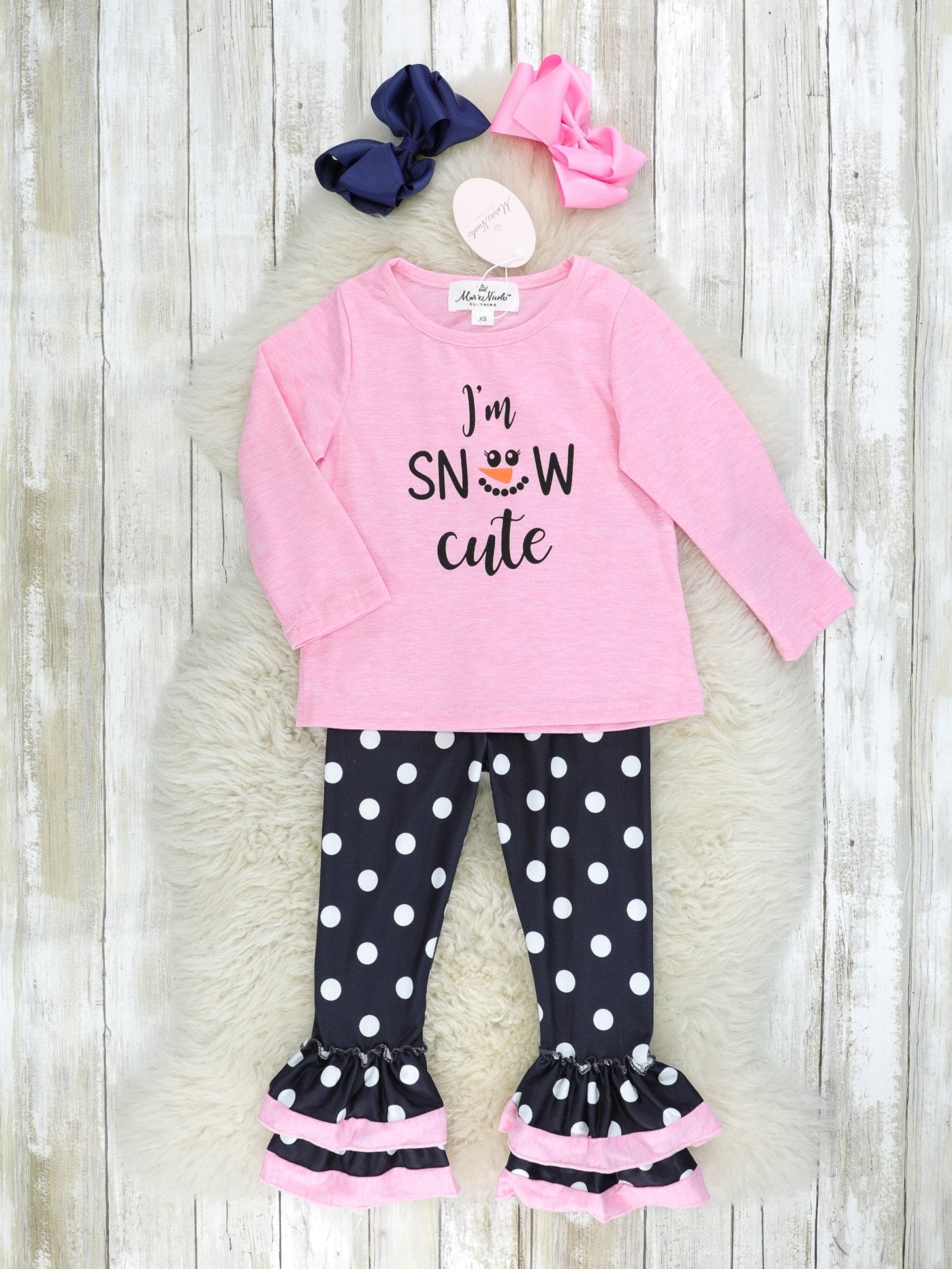 Pink "I'm Snow Cute" Ruffle Outfit - Marie Nicole Clothing