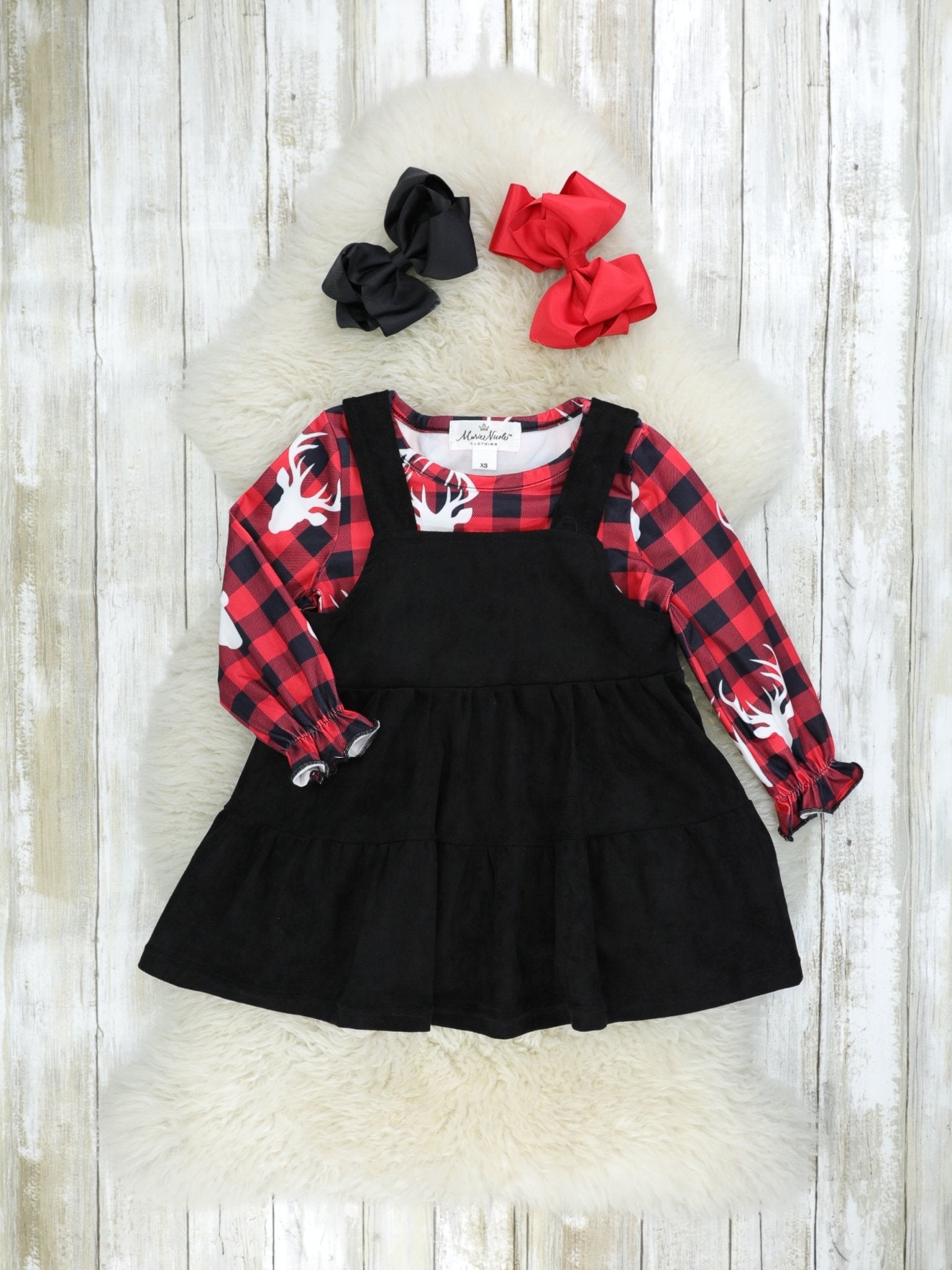 Black Suede Dress & Buffalo Plaid Buck Shirt - Marie Nicole Clothing