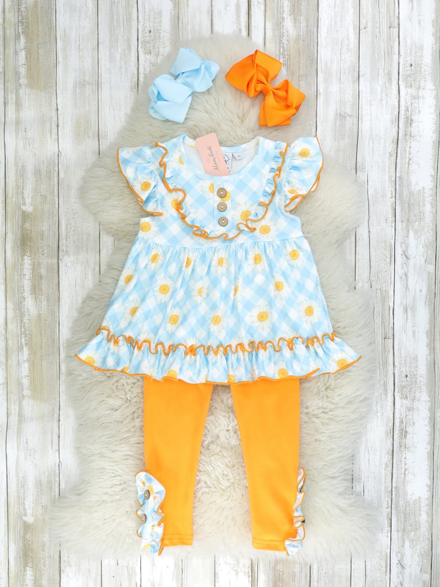 Blue & Orange Daisy Ruffle Outfit - Marie Nicole Clothing