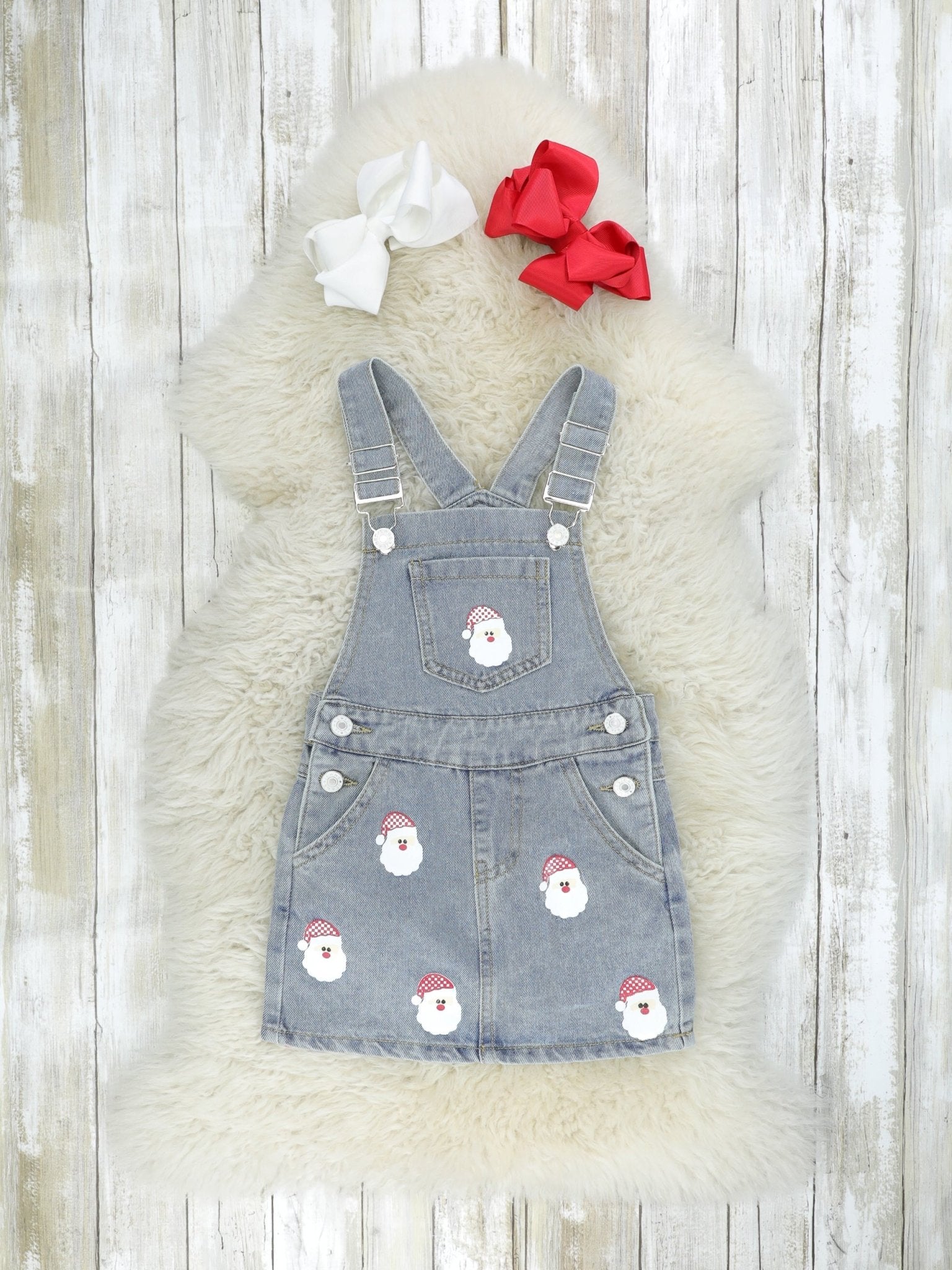 Red Striped Shirt & Denim Santa Overall Dress Set - Marie Nicole Clothing