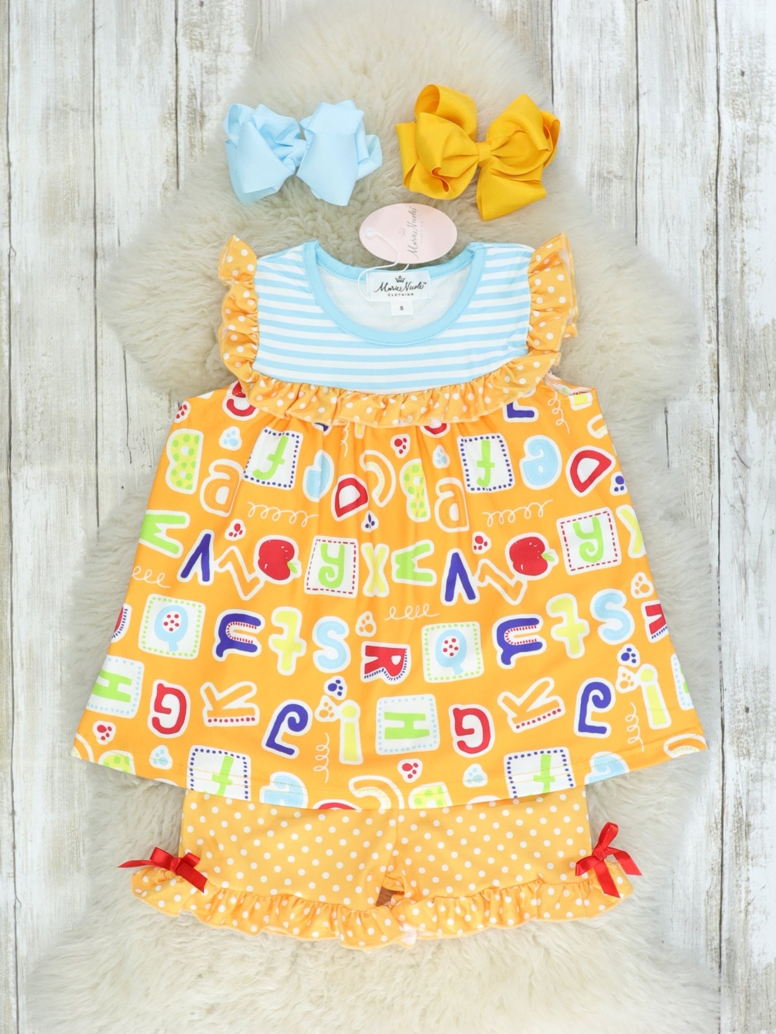 Orange & Blue Alphabet Ruffle Outfit - Marie Nicole Clothing