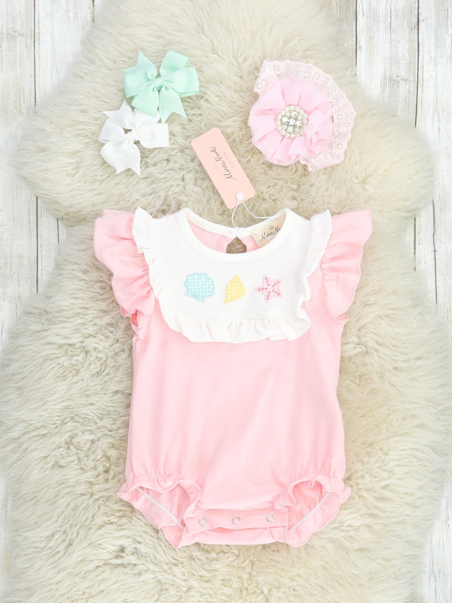Pink Seashell Bib Collar Romper - Marie Nicole Clothing
