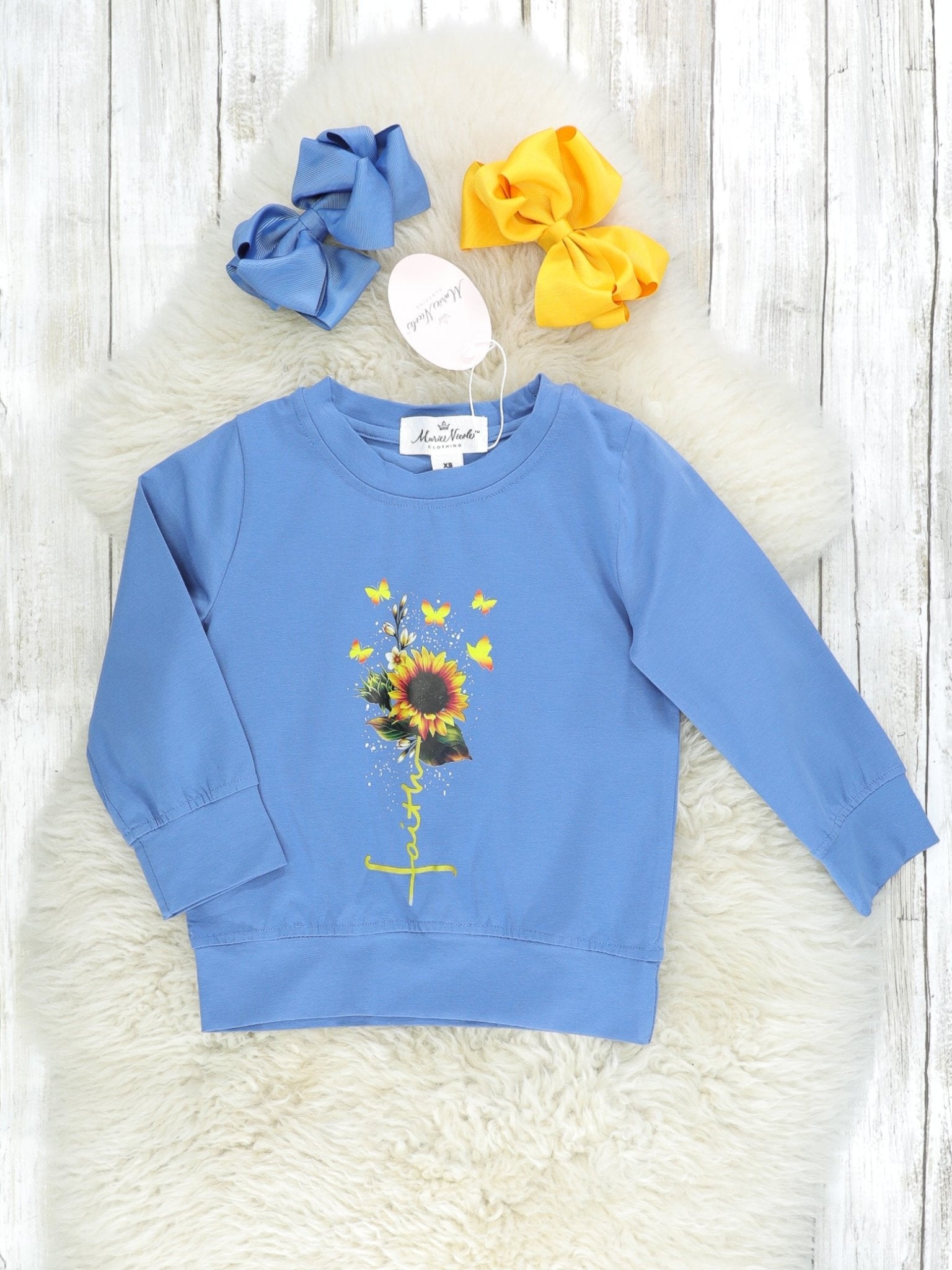 Mom & Me Blue "Faith" Sunflower Pullover - Marie Nicole Clothing