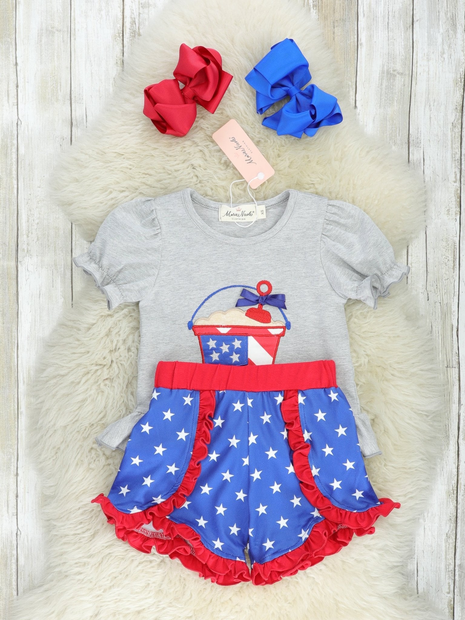 Patriotic Beach Bucket Ruffle Outfit - Marie Nicole Clothing
