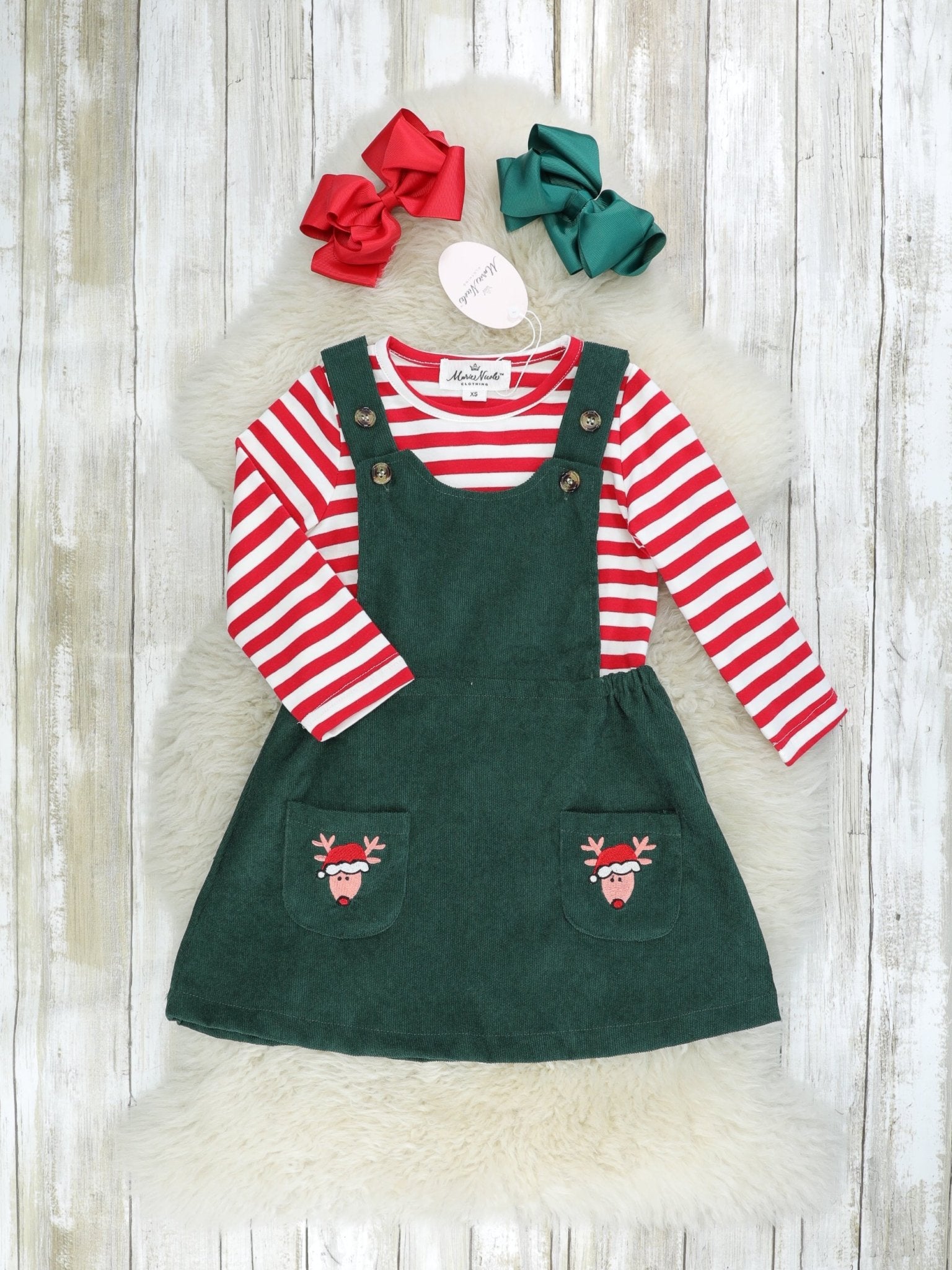 Striped Reindeer Pocket Dress Outfit - Marie Nicole Clothing