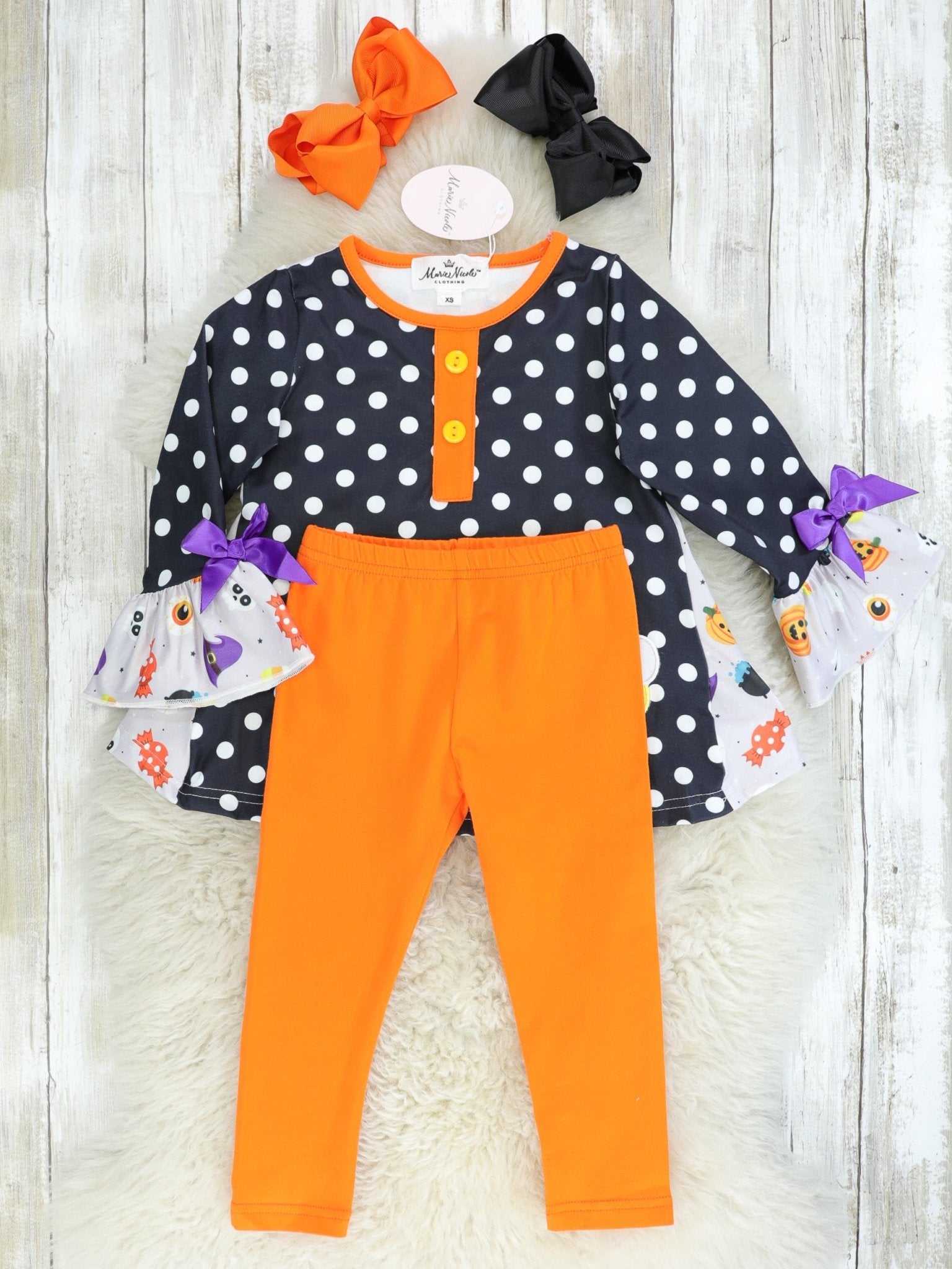 Polka Dot Candy Corn Ghost Outfit - Marie Nicole Clothing