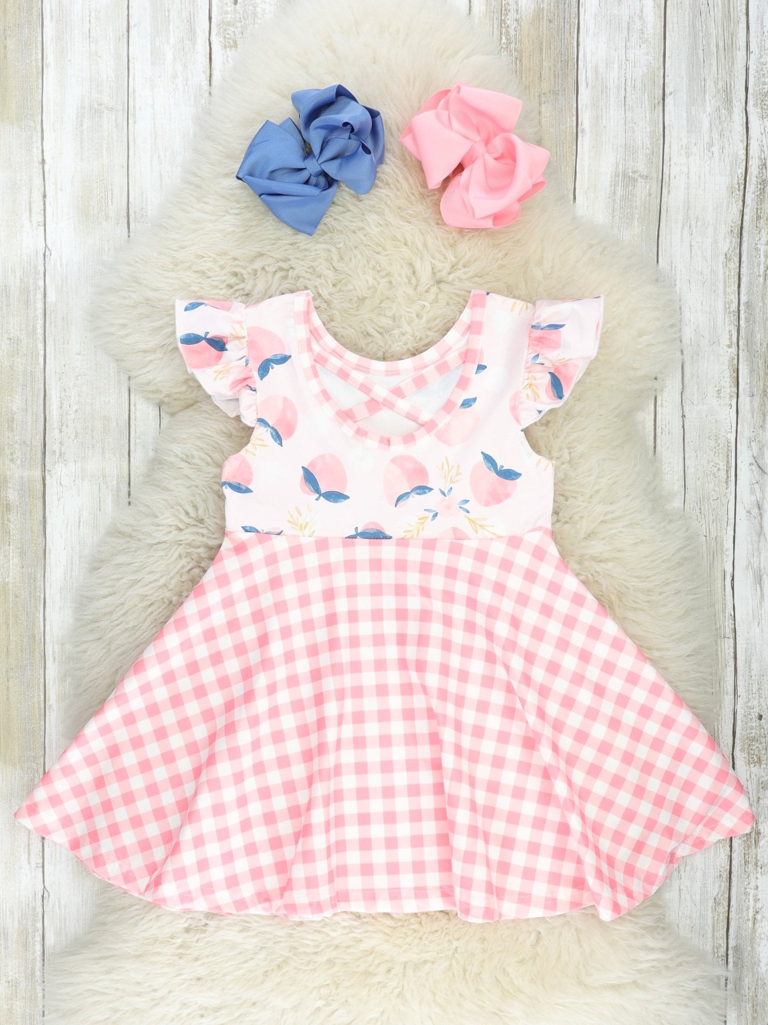 Pink Gingham Peach Ruffle Dress - Marie Nicole Clothing