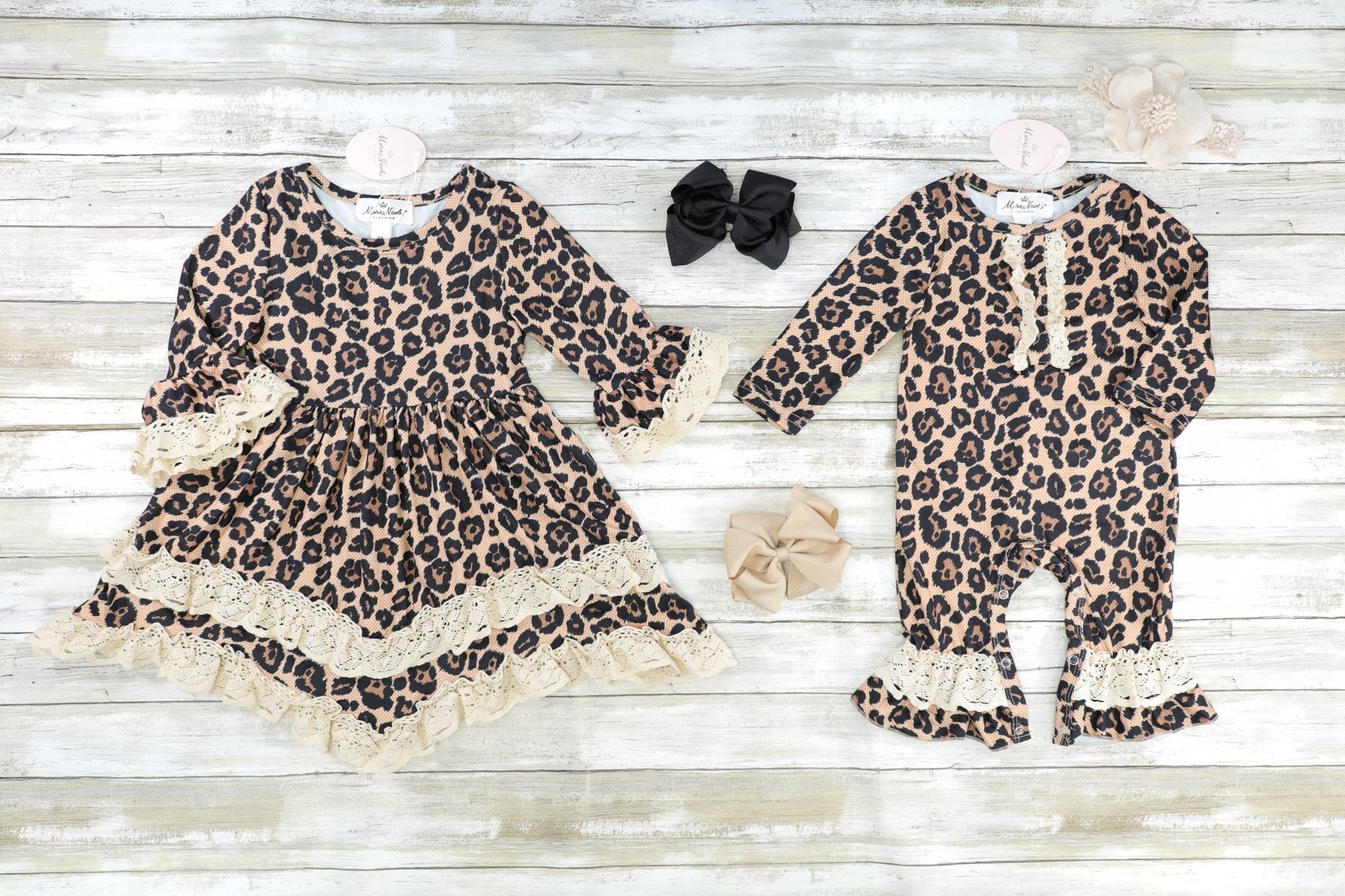 Leopard Crochet Lace Ruffle Bell Sleeve Dress - Marie Nicole Clothing