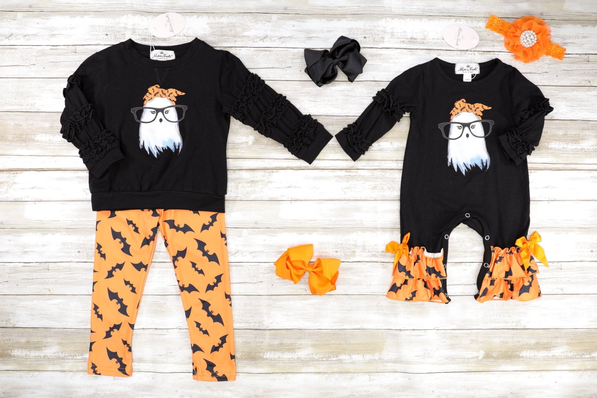 Bat Bandana Ghost Ruffle Romper - Marie Nicole Clothing