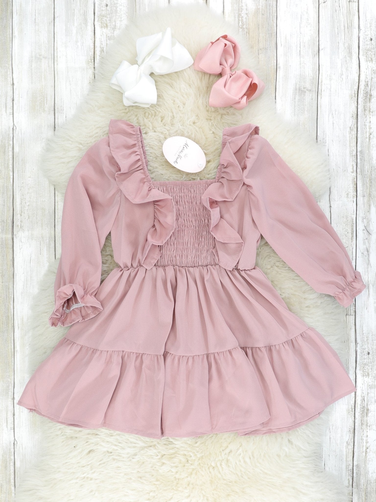 Mauve Smocked Ruffle Dress - Marie Nicole Clothing
