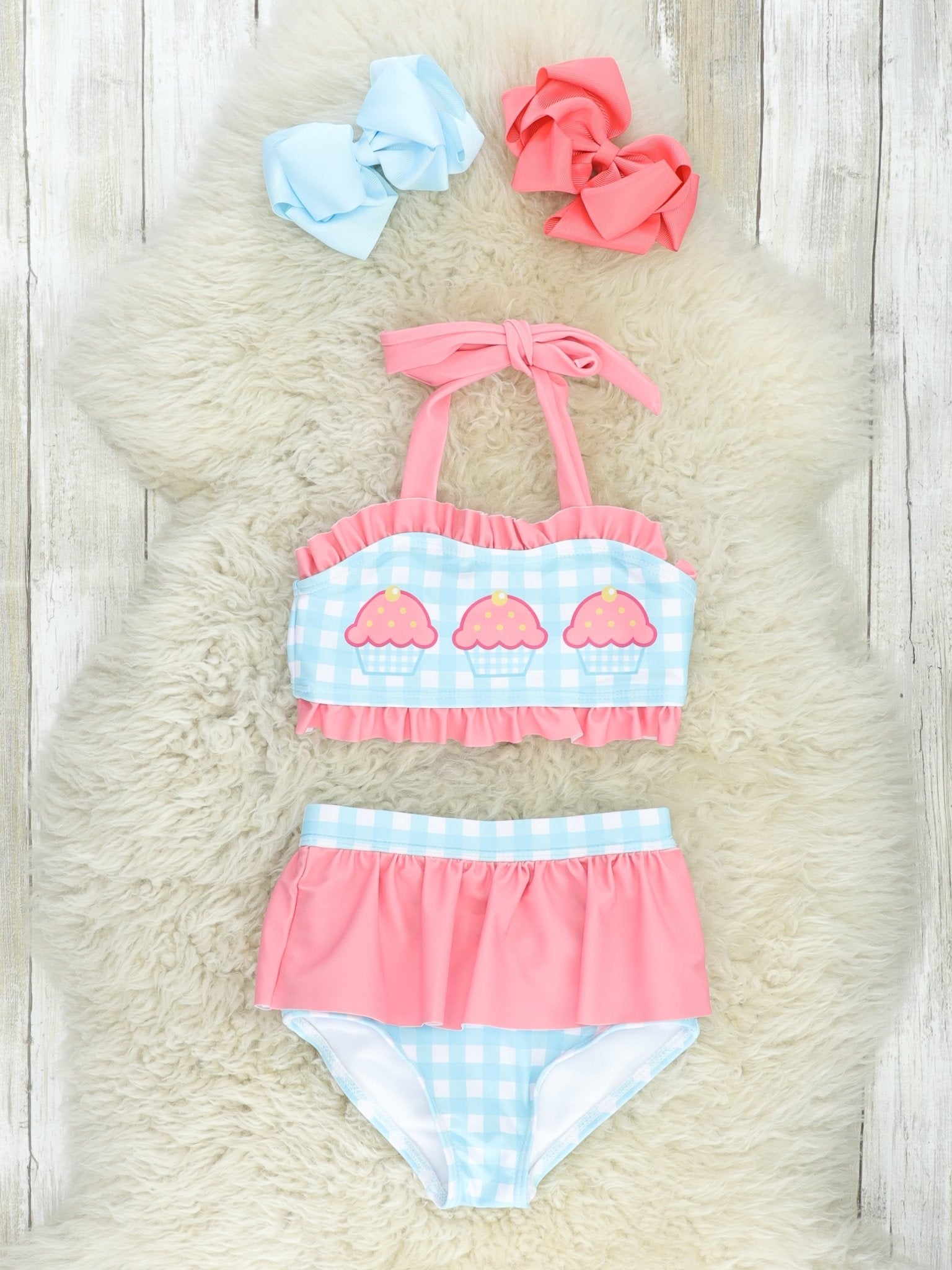 Blue Gingham Cupcake Ruffle Swimsuit - Marie Nicole Clothing