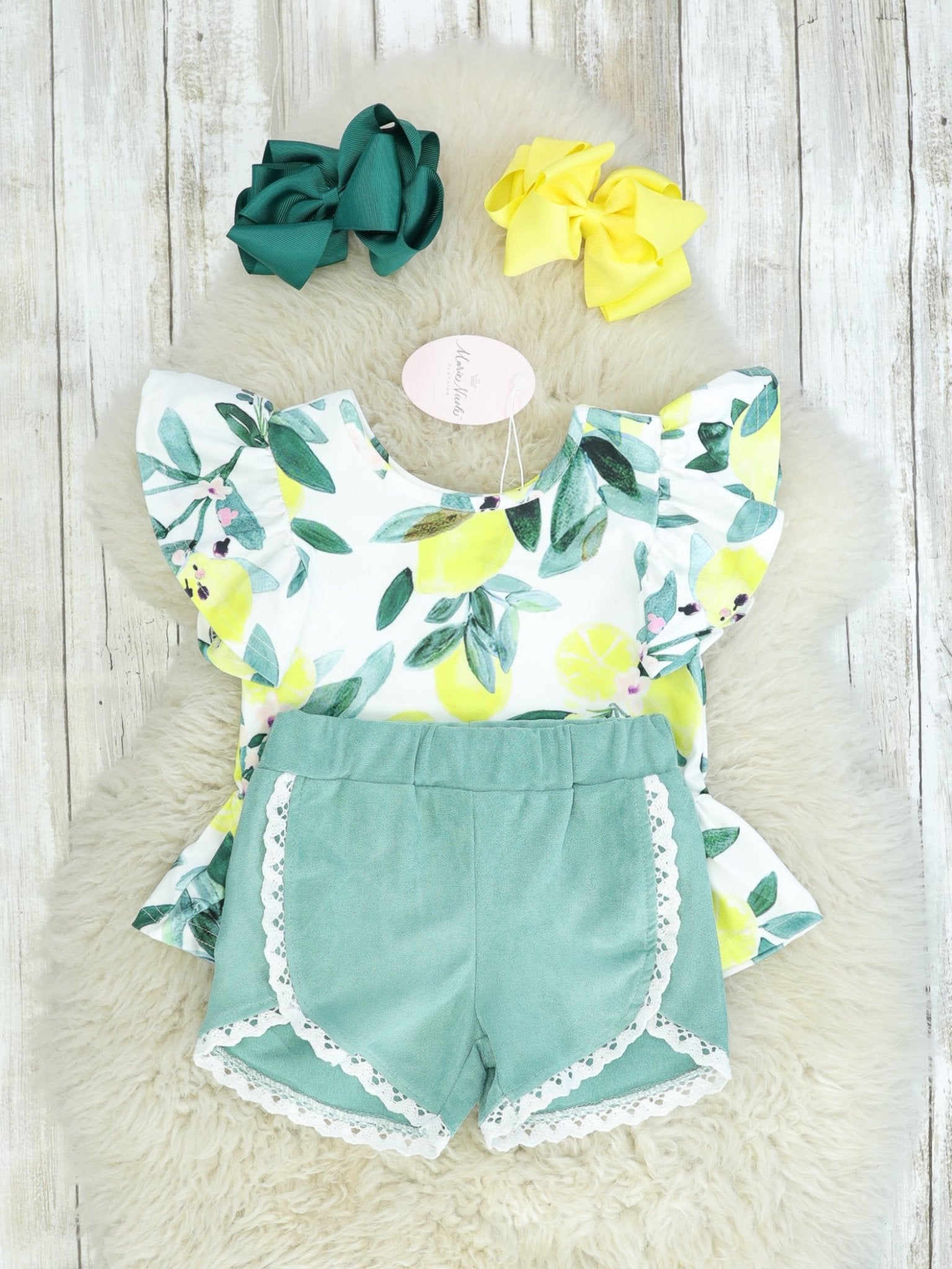 Lemon Peplum Top & Shorts Outfit - Marie Nicole Clothing