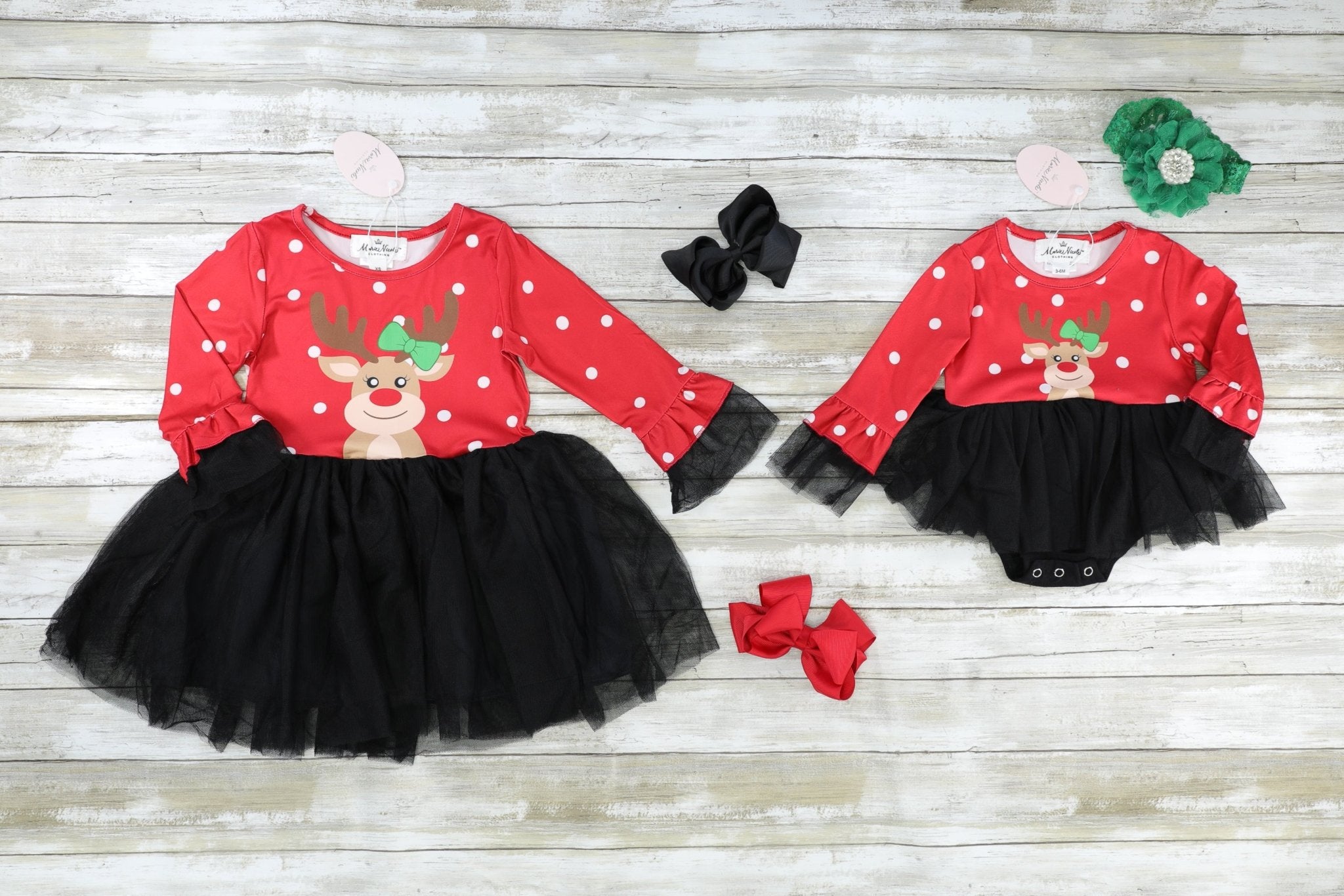 Red Polka Dot Reindeer Tulle Dress - Marie Nicole Clothing