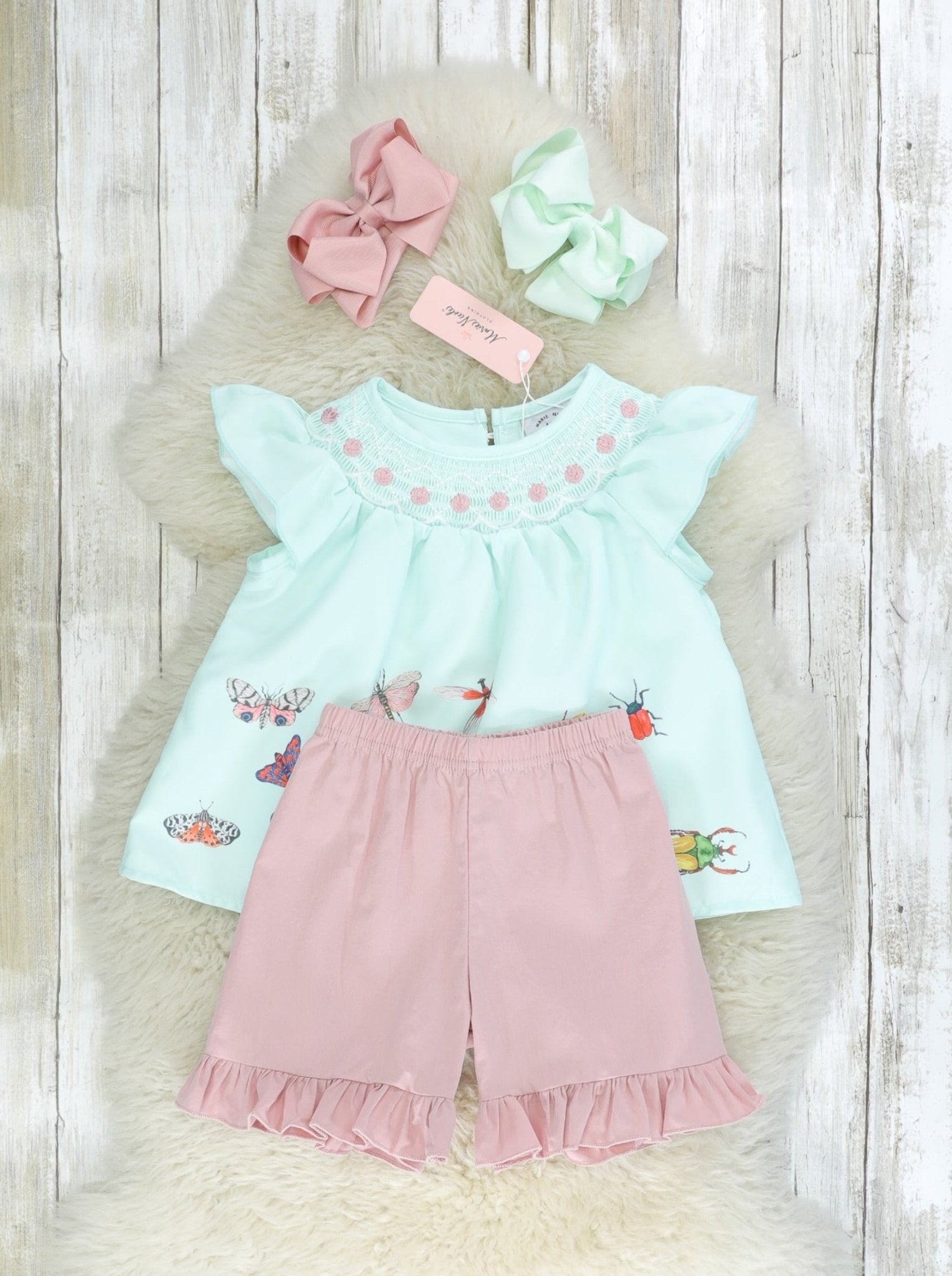 Smocked Bug Life Ruffle Outfit - Marie Nicole Clothing