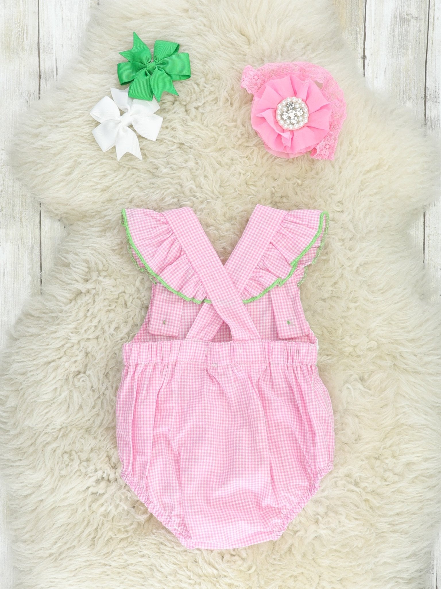 Pink Gingham Smocked Llama Bubble Romper - Marie Nicole Clothing