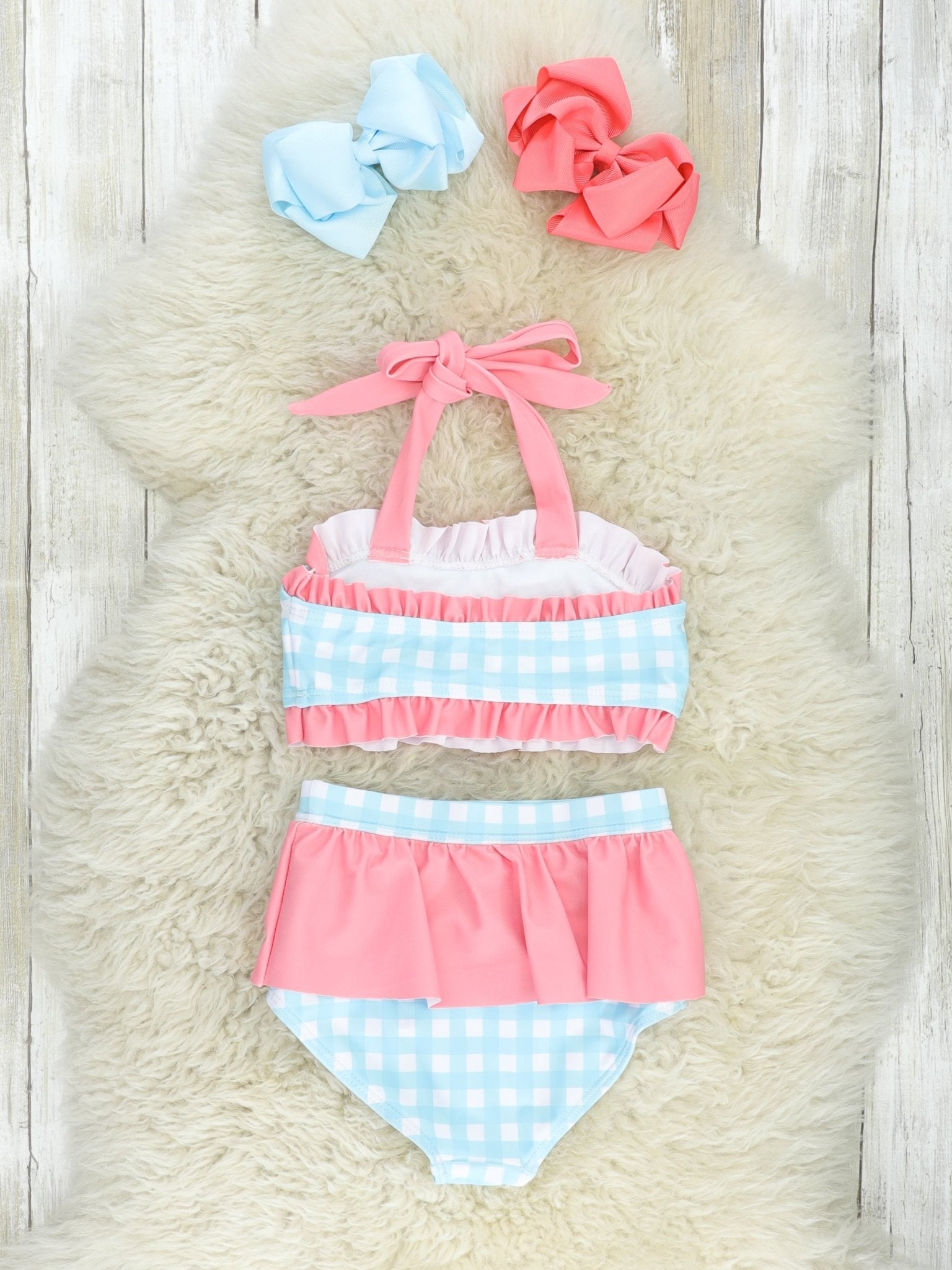 Blue Gingham Cupcake Ruffle Swimsuit - Marie Nicole Clothing