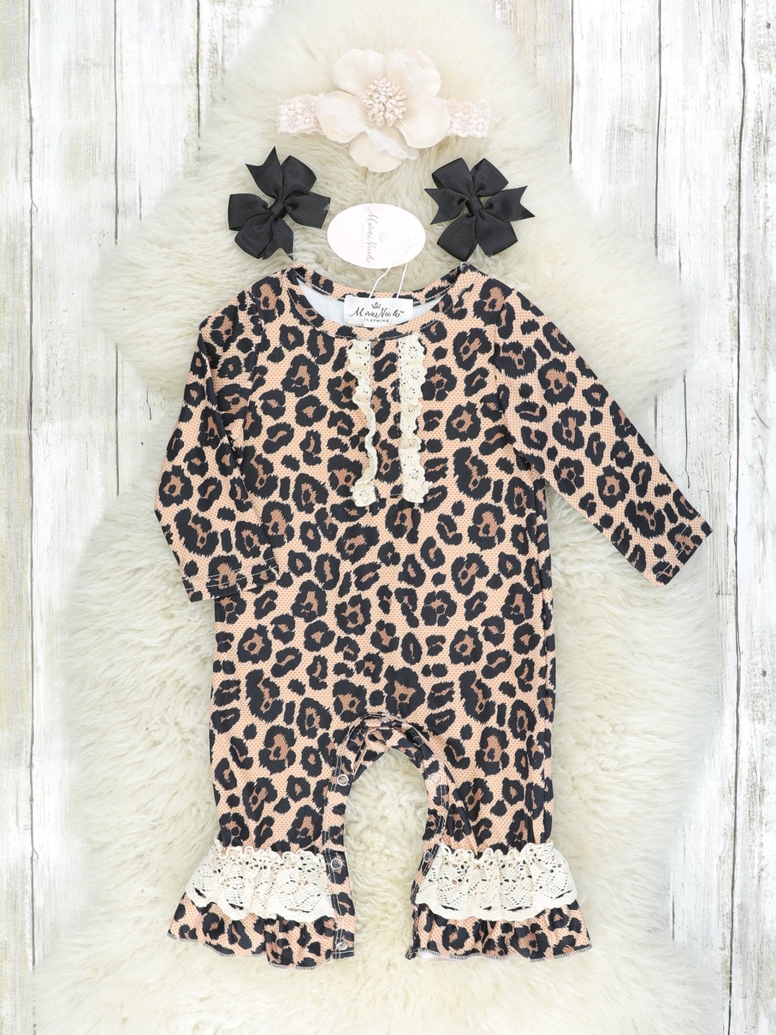 Leopard Crochet Lace Ruffle Romper - Marie Nicole Clothing