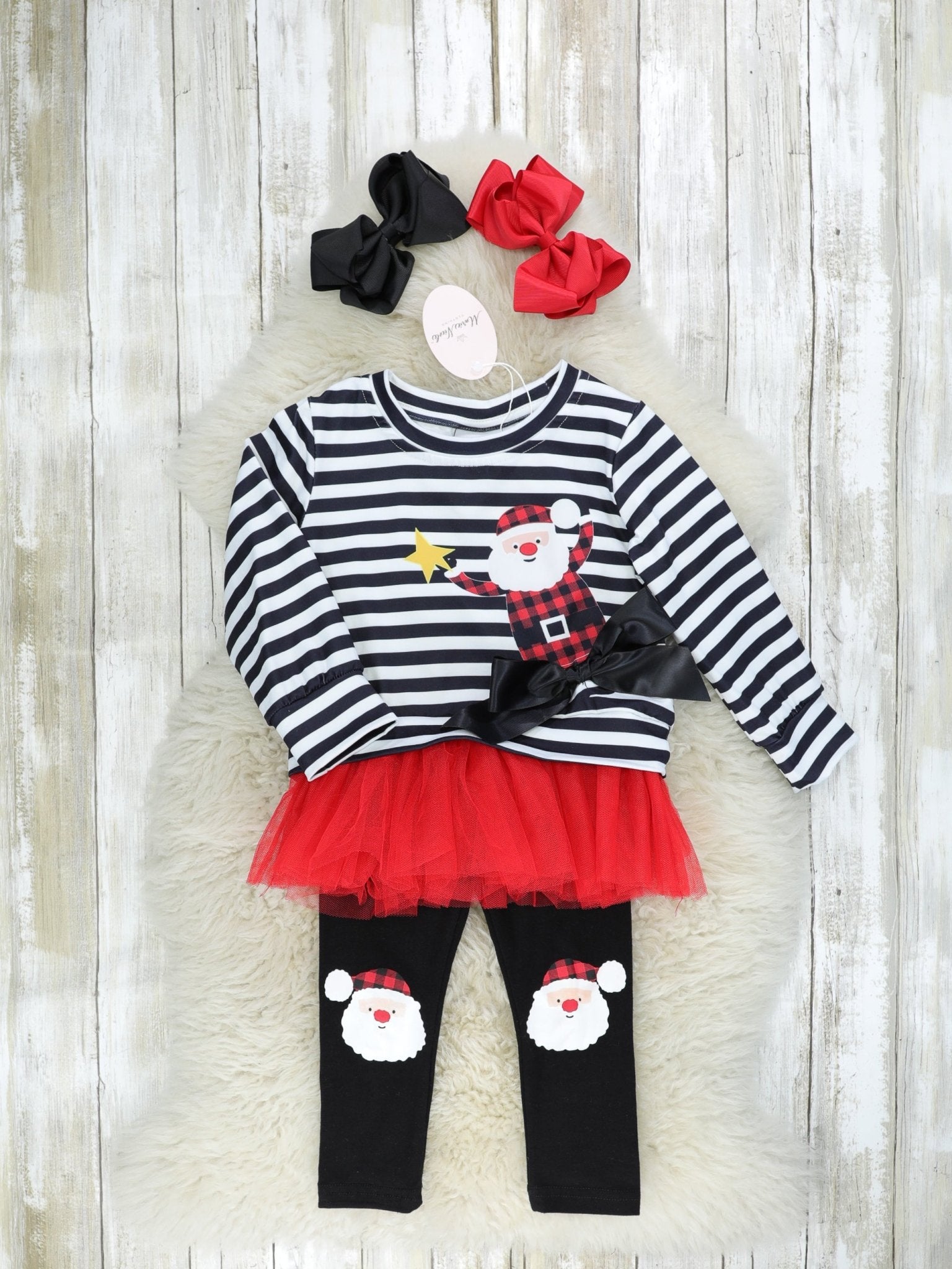 Striped Santa Tulle Bow Outfit - Marie Nicole Clothing