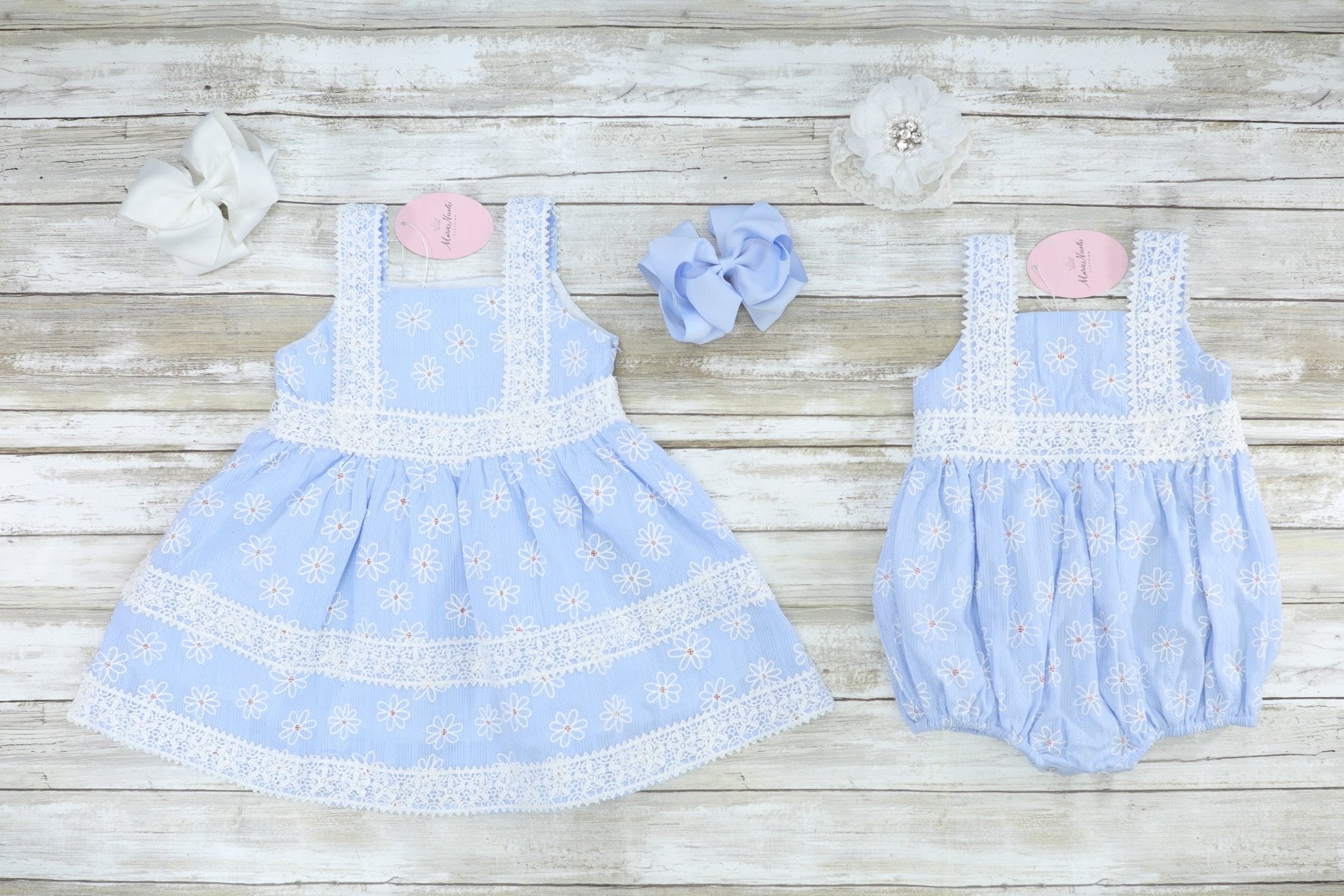 Blue Daisy Lace Romper - Marie Nicole Clothing
