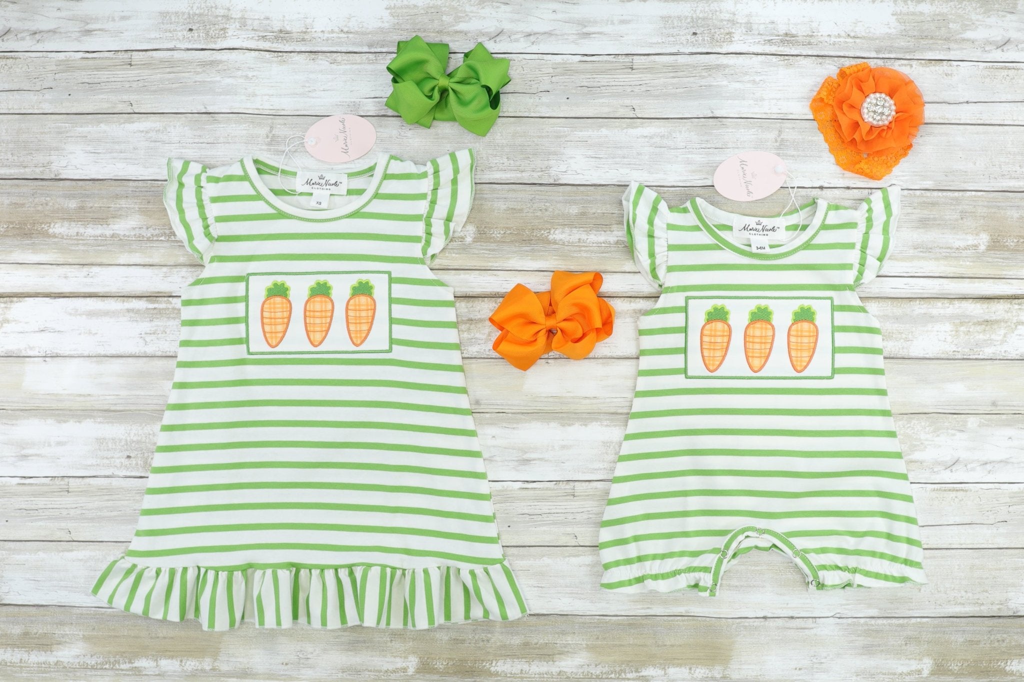 Green Carrot Shorts Romper - Marie Nicole Clothing