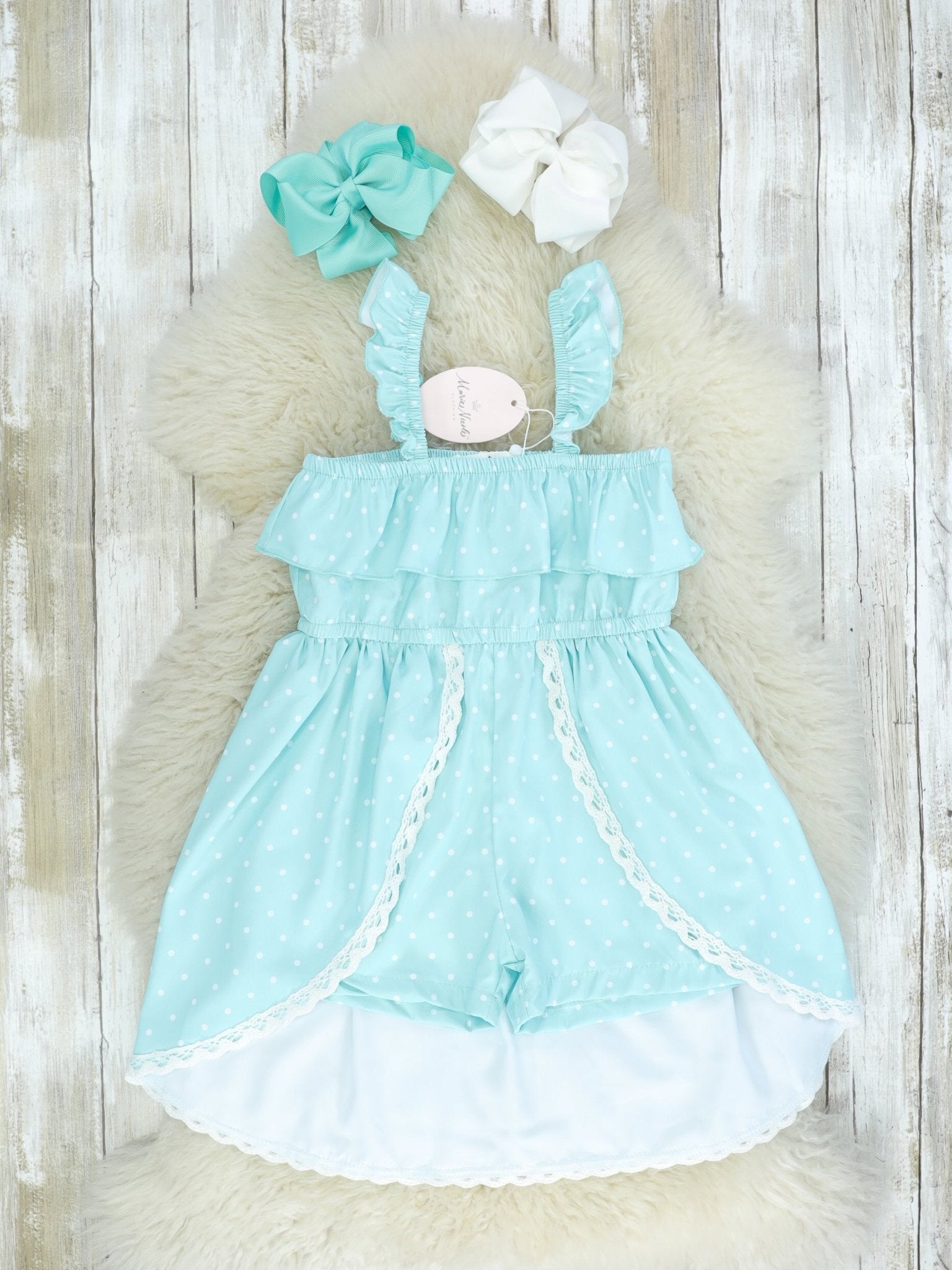Mint Polka Dot Split Dress Romper - Marie Nicole Clothing