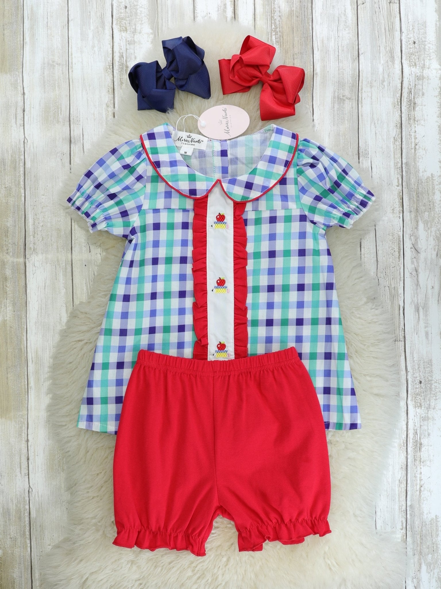 Plaid Smocked Apple Outfit - Marie Nicole Clothing