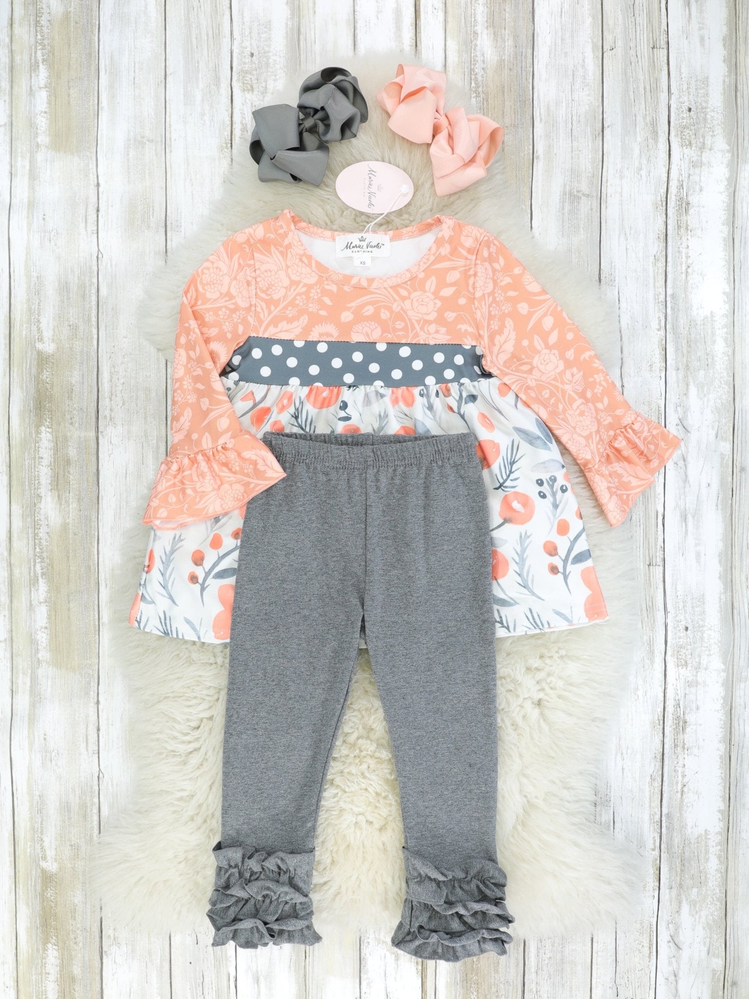 Blush & Grey Floral Ruffle Outfit - Marie Nicole Clothing
