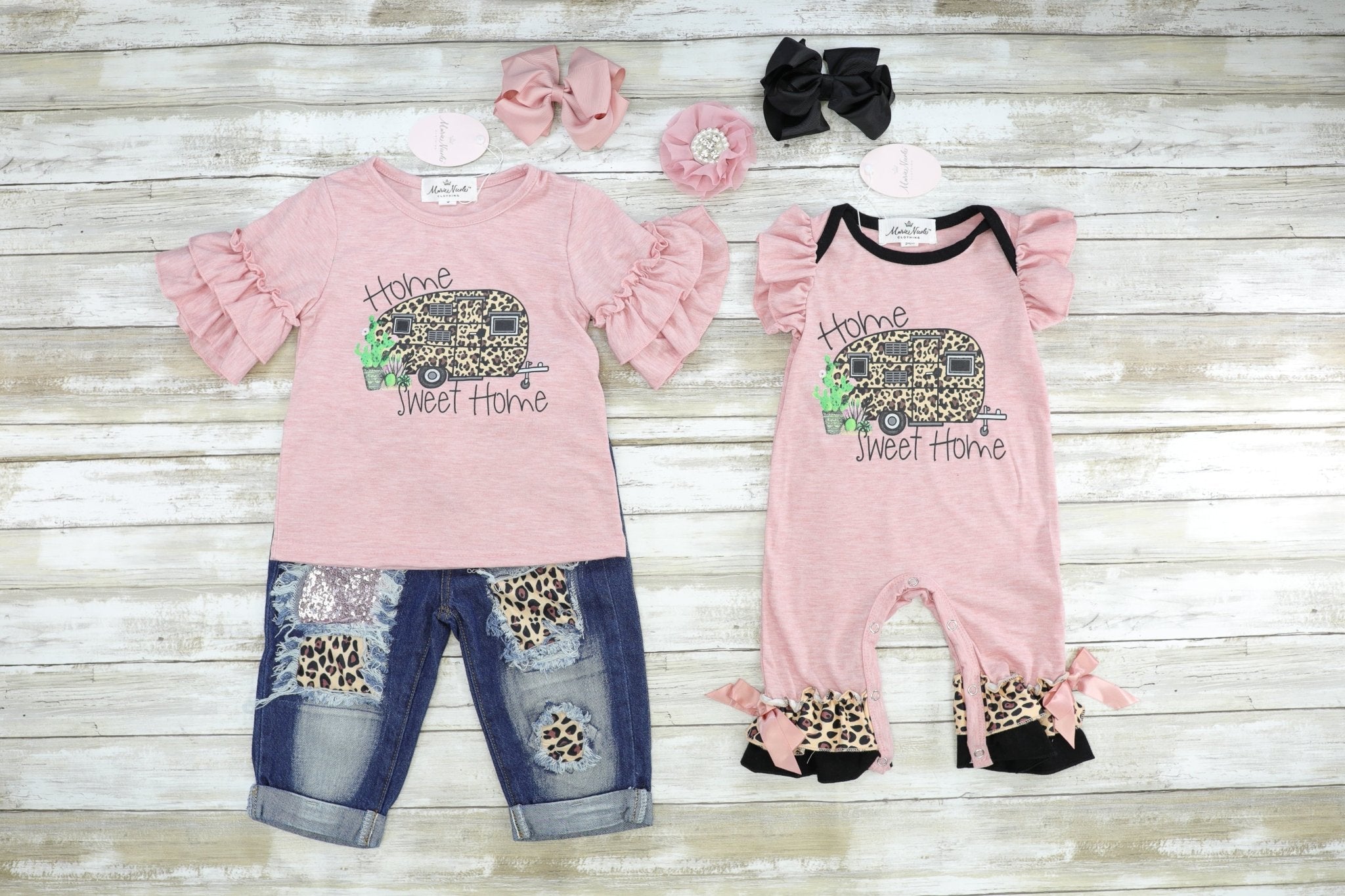 "Home Sweet Home" Ruffle Top & Distressed Denim Outfit - Marie Nicole Clothing
