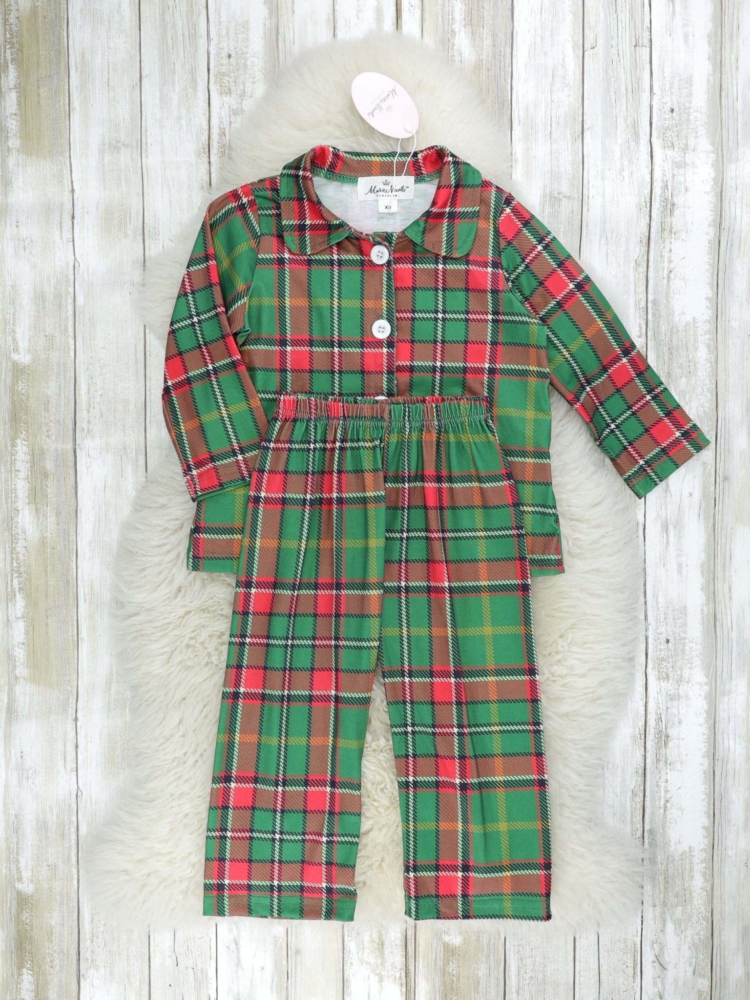 Green & Red Plaid Pajamas - Marie Nicole Clothing