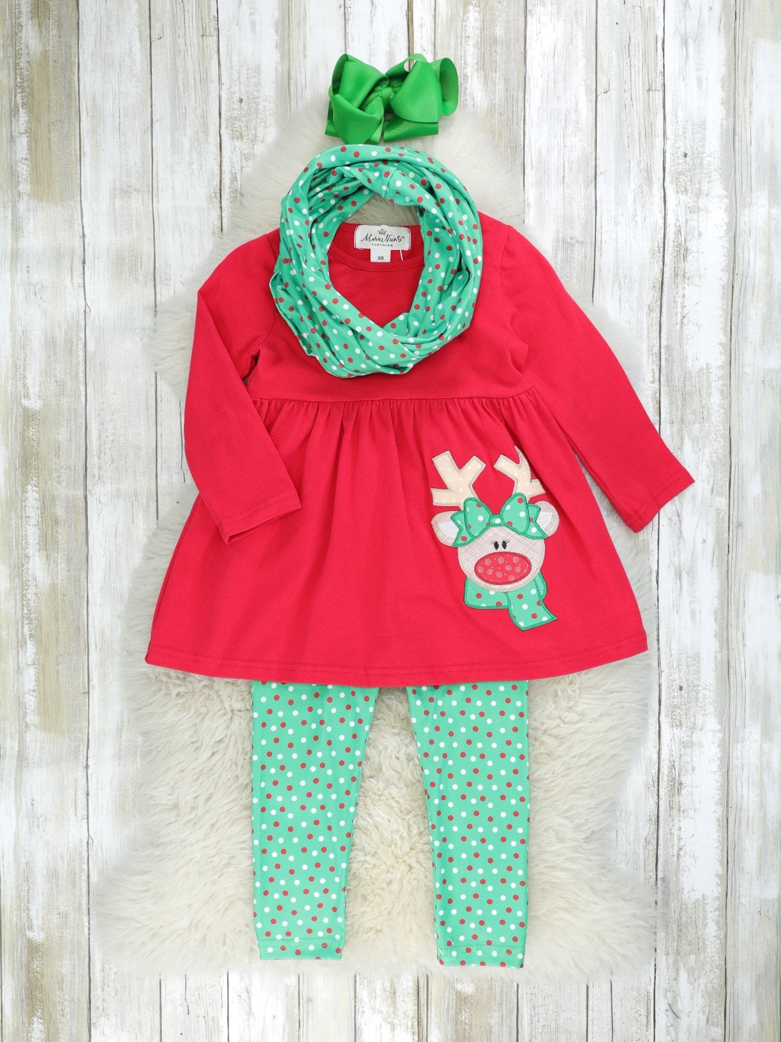 Red & Green Reindeer 3 - Piece Outfit - Marie Nicole Clothing
