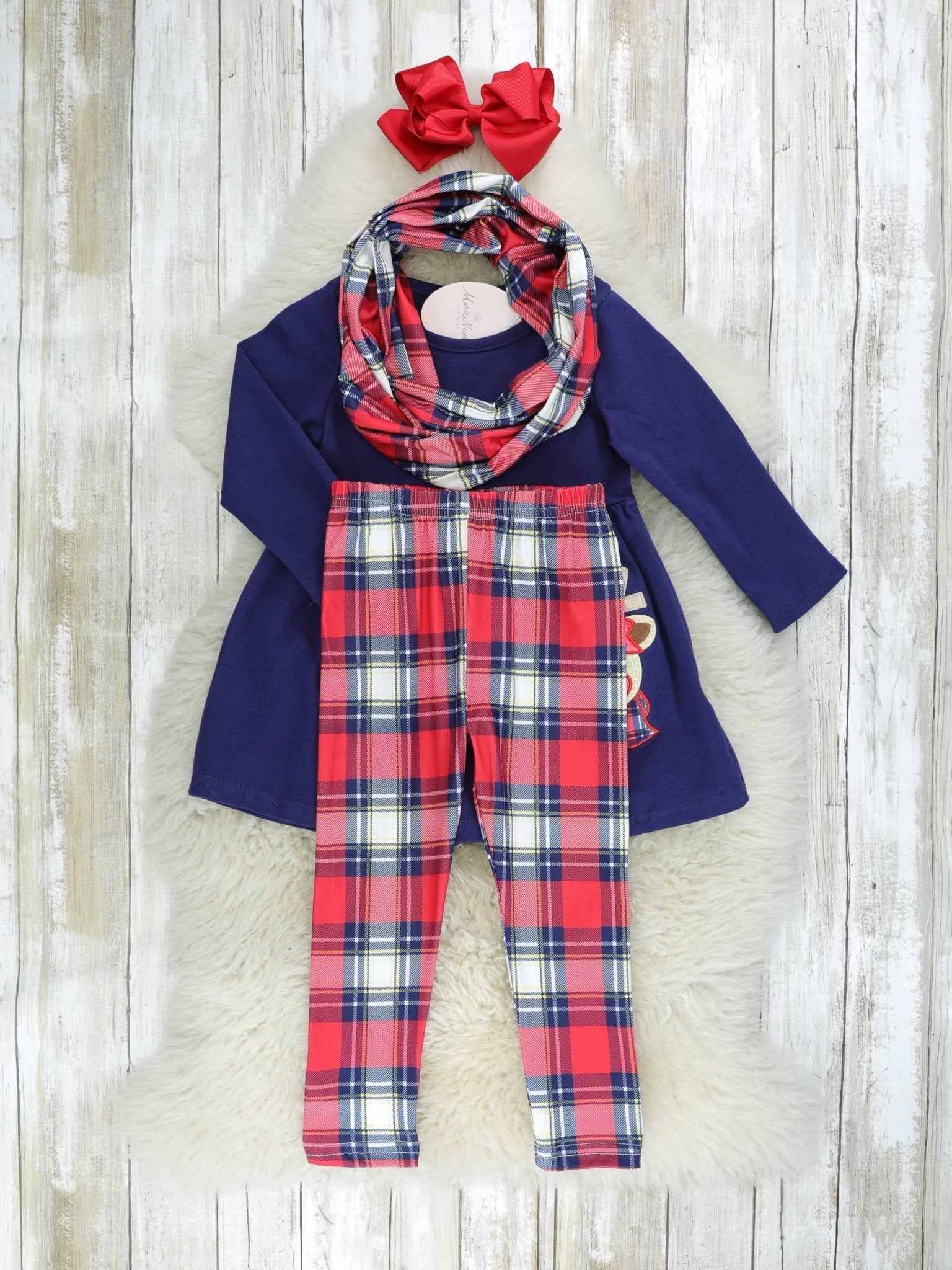 Navy Reindeer Plaid Peplum 3 - Piece Outfit - Marie Nicole Clothing
