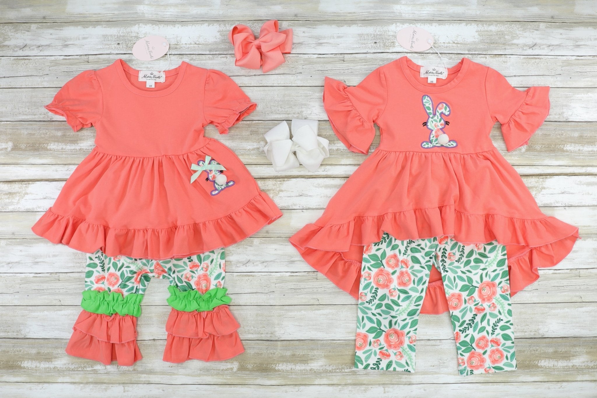 Coral Bunny Tunic & Floral Pants Outfit - Marie Nicole Clothing