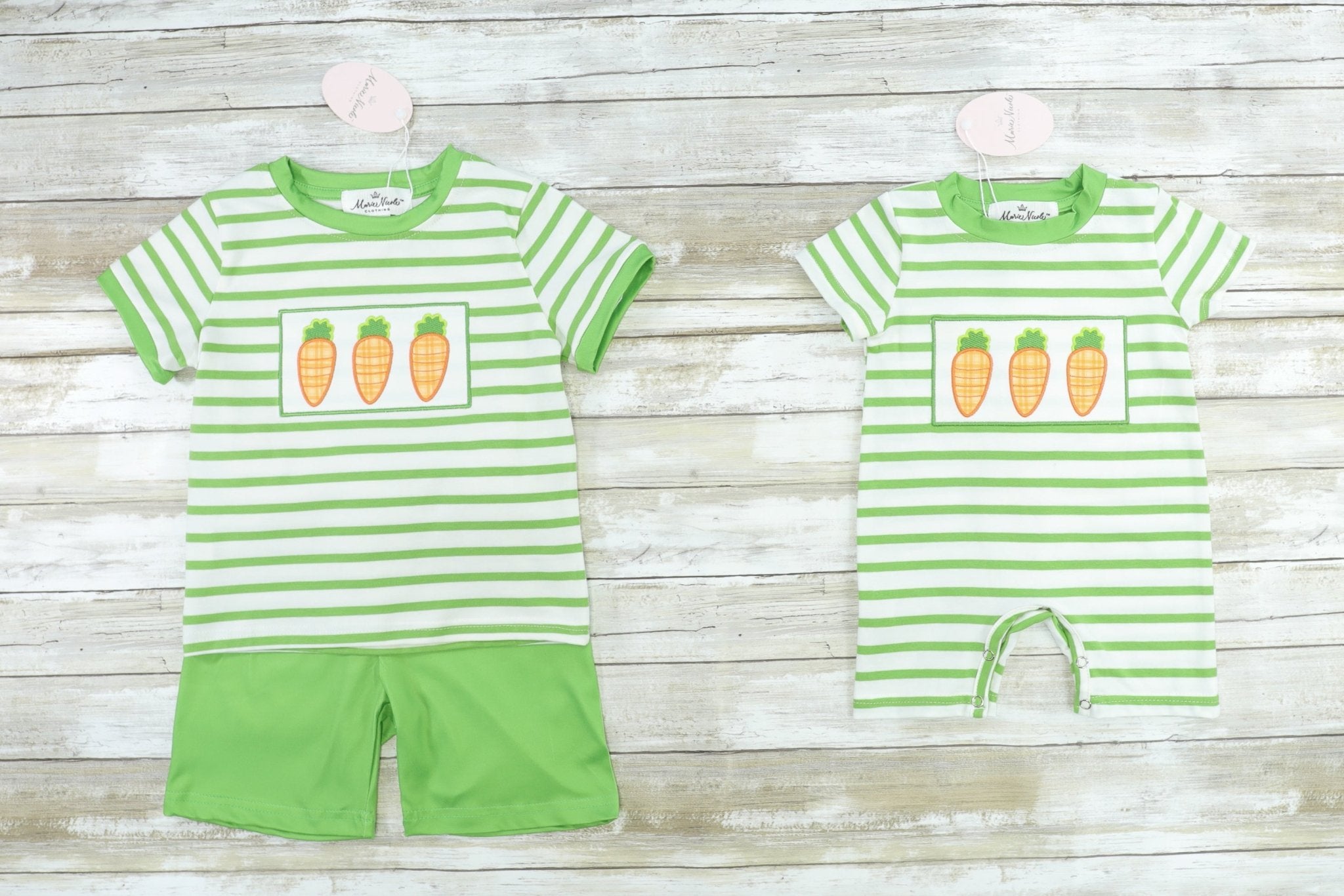 Green Carrot Shorts Romper - Marie Nicole Clothing