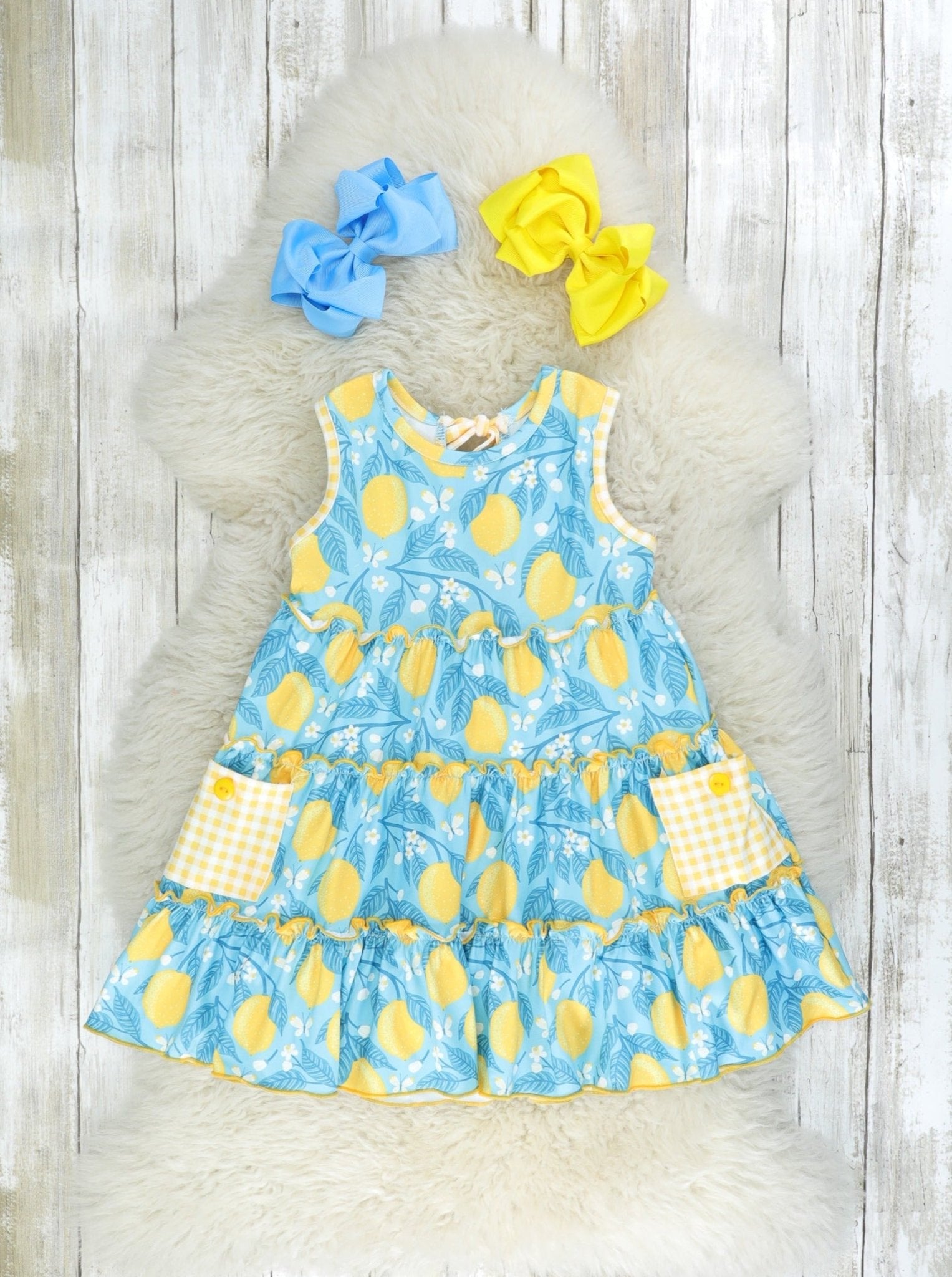 Blue Lemon Tie Ruffle Dress - Marie Nicole Clothing