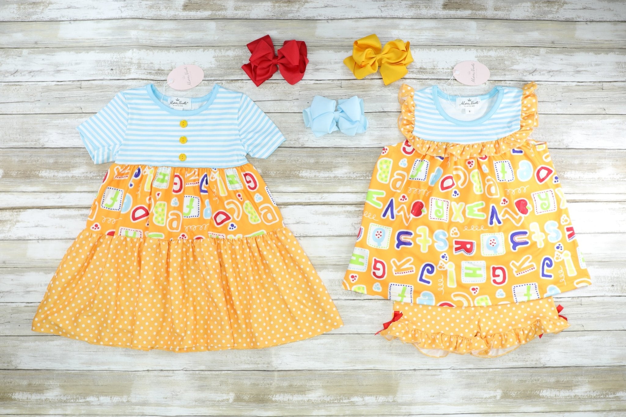 Orange & Blue Alphabet Ruffle Outfit - Marie Nicole Clothing