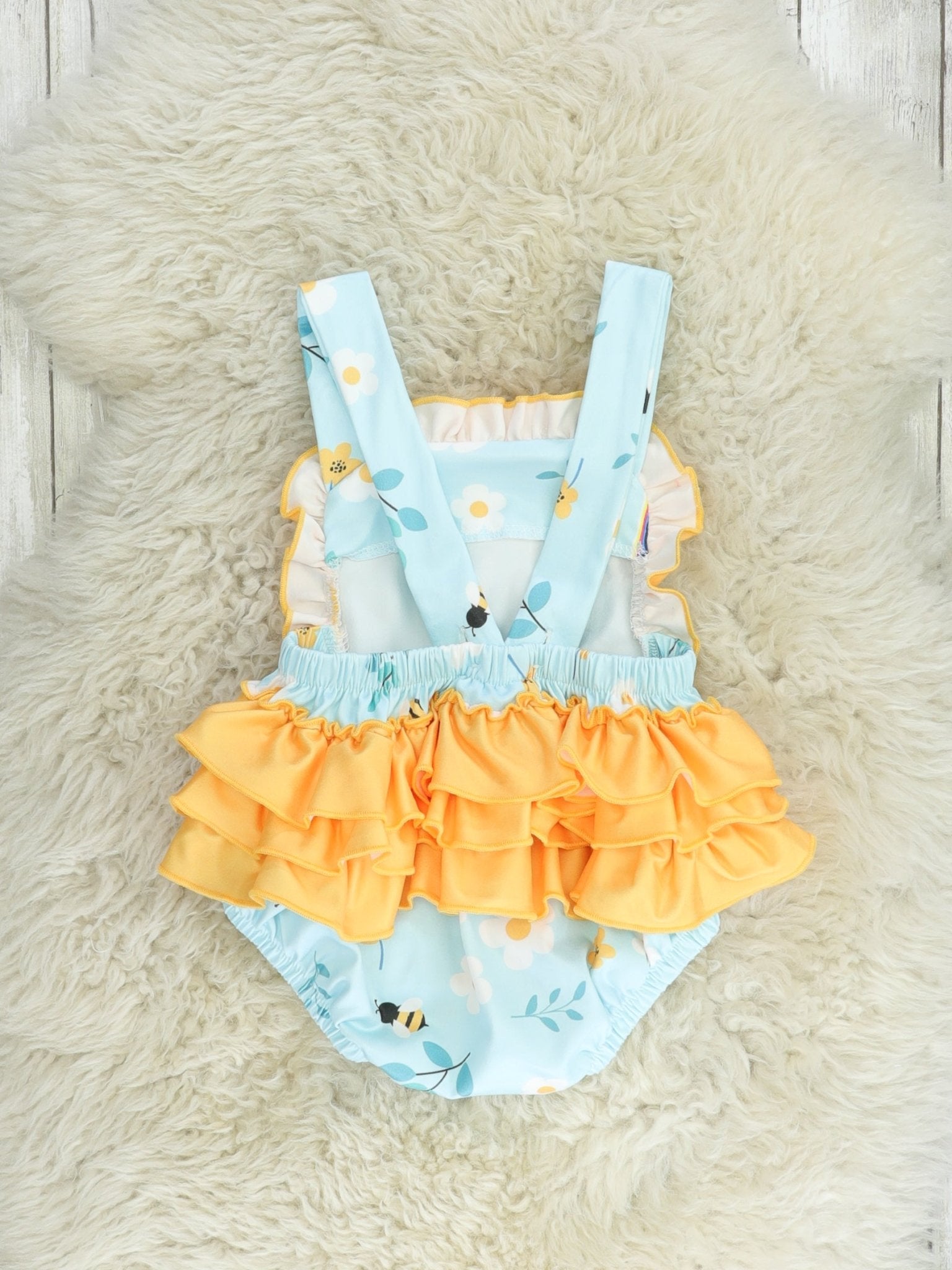 Beautiful Bees Ruffle Bubble Romper - Marie Nicole Clothing