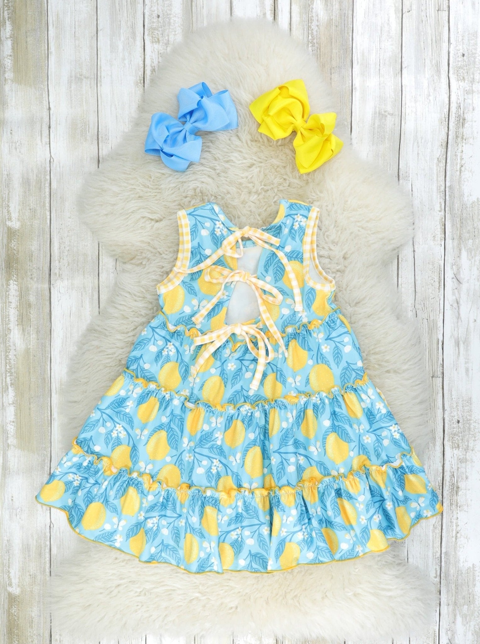Blue Lemon Tie Ruffle Dress - Marie Nicole Clothing