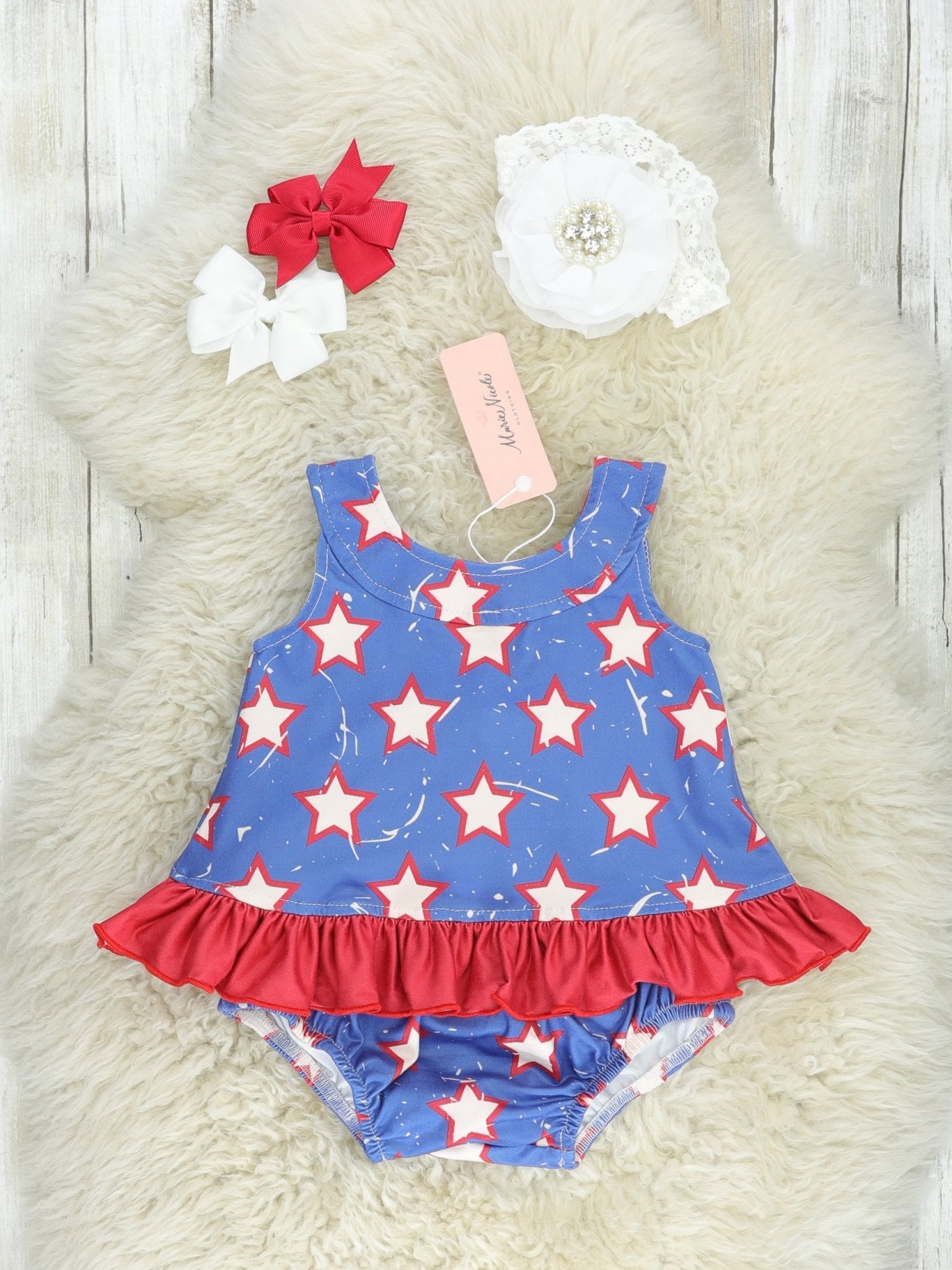 Patriotic Star Ruffle Bloomers Outfit - Marie Nicole Clothing