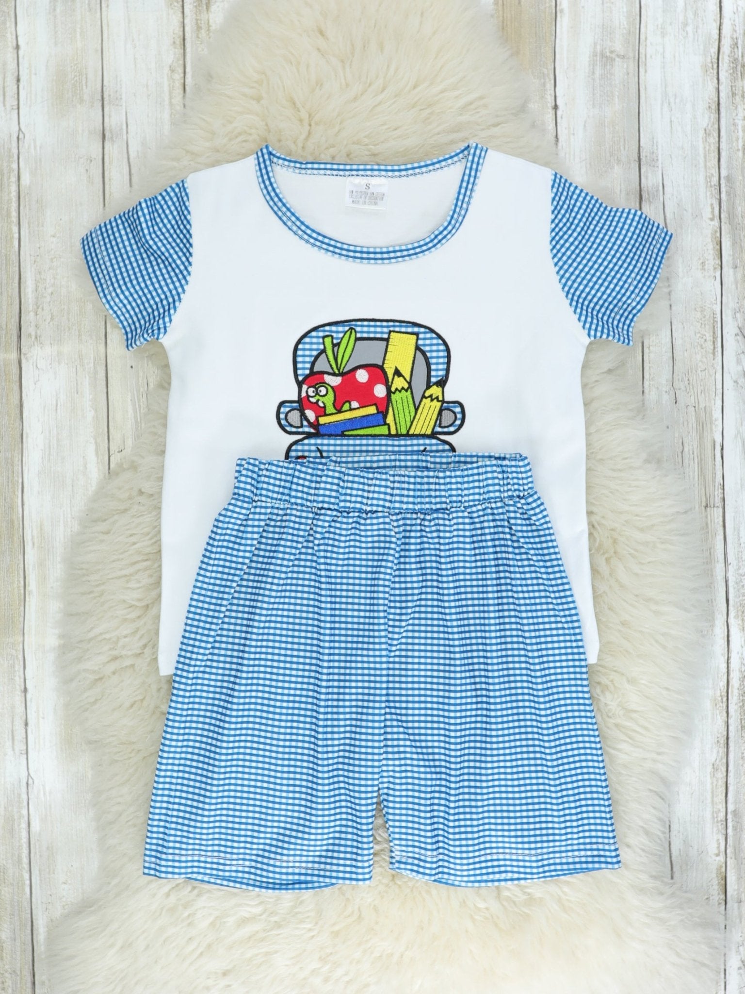 Blue Check School Bus Outfit - Marie Nicole Clothing