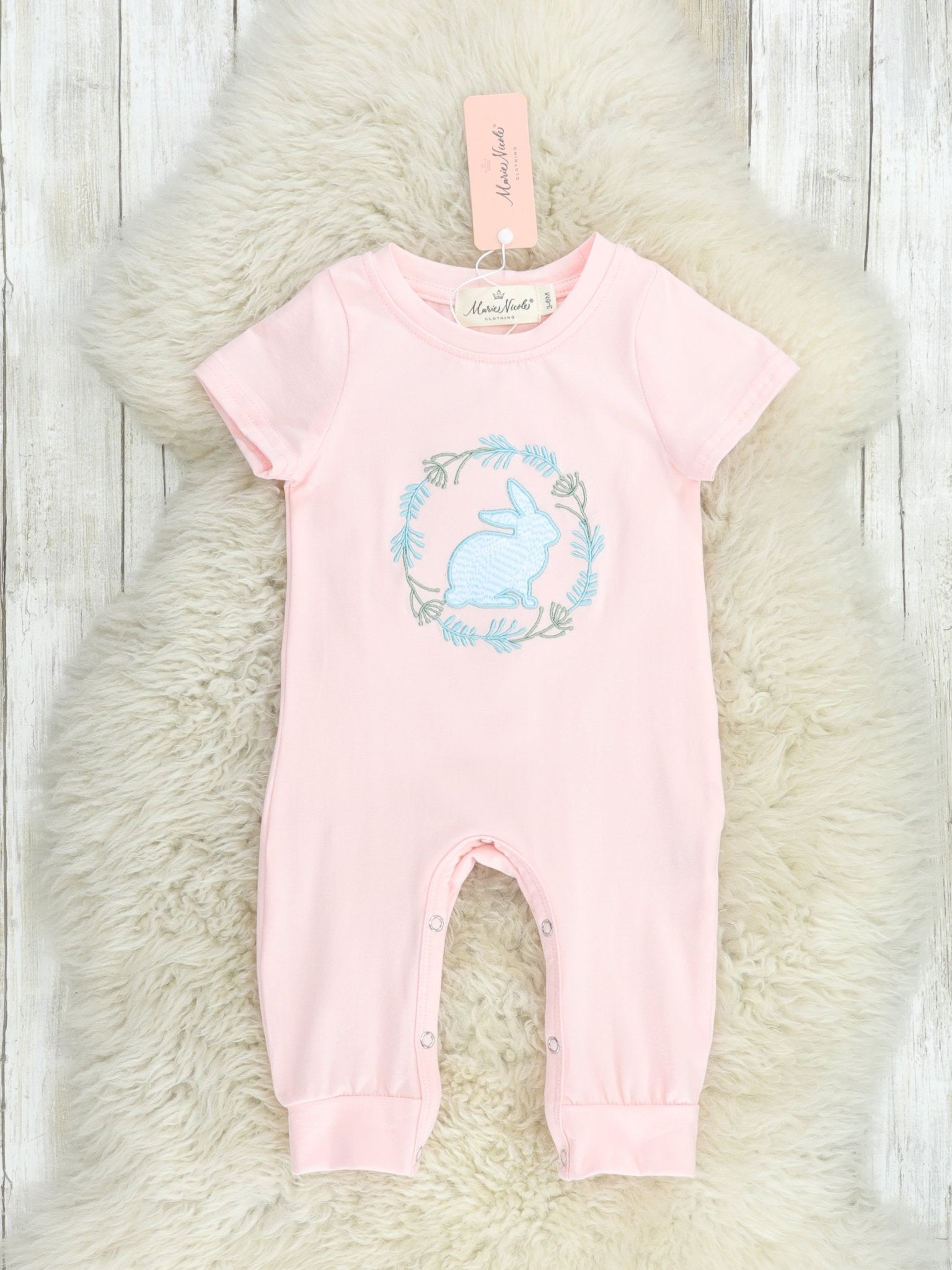 Blush & Blue Bunny Romper - Marie Nicole Clothing
