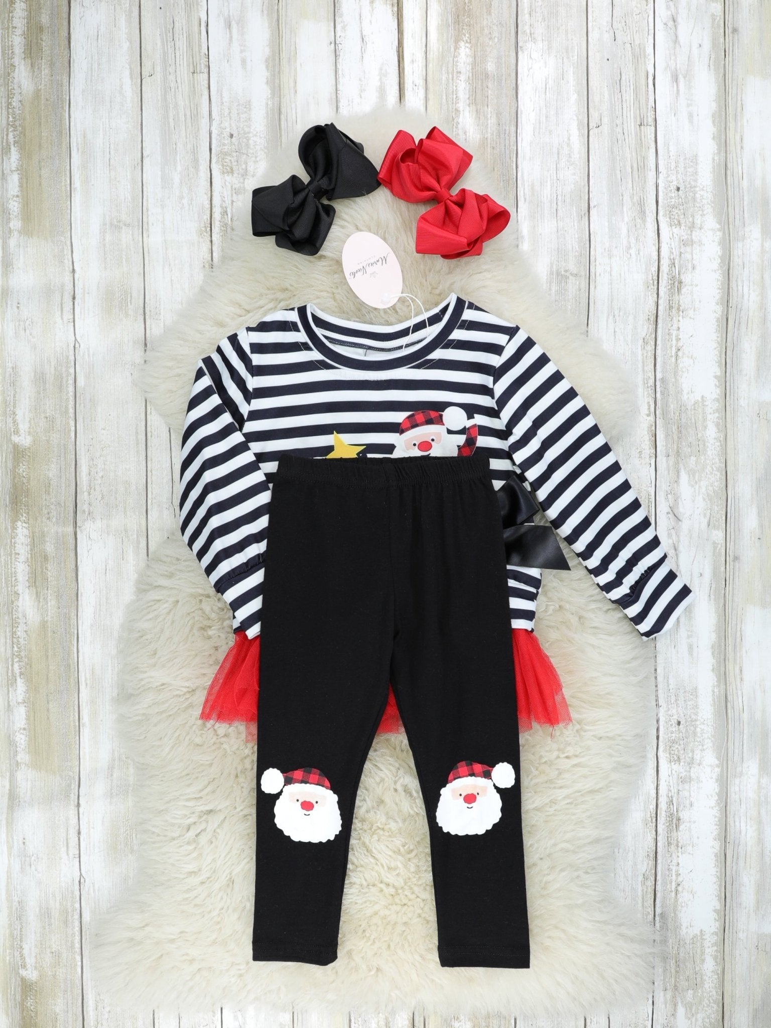 Striped Santa Tulle Bow Outfit - Marie Nicole Clothing