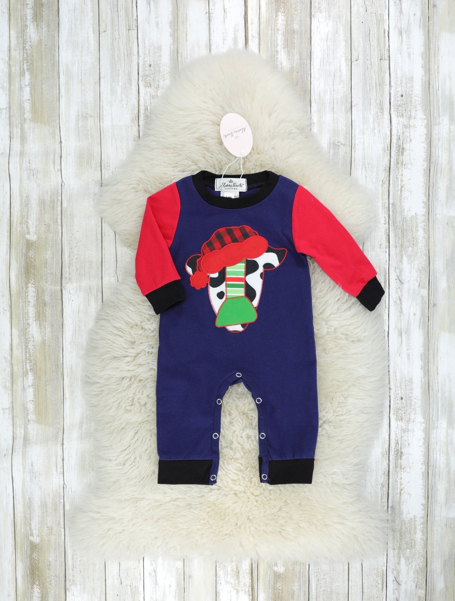 Festive Cow Raglan Romper - Marie Nicole Clothing