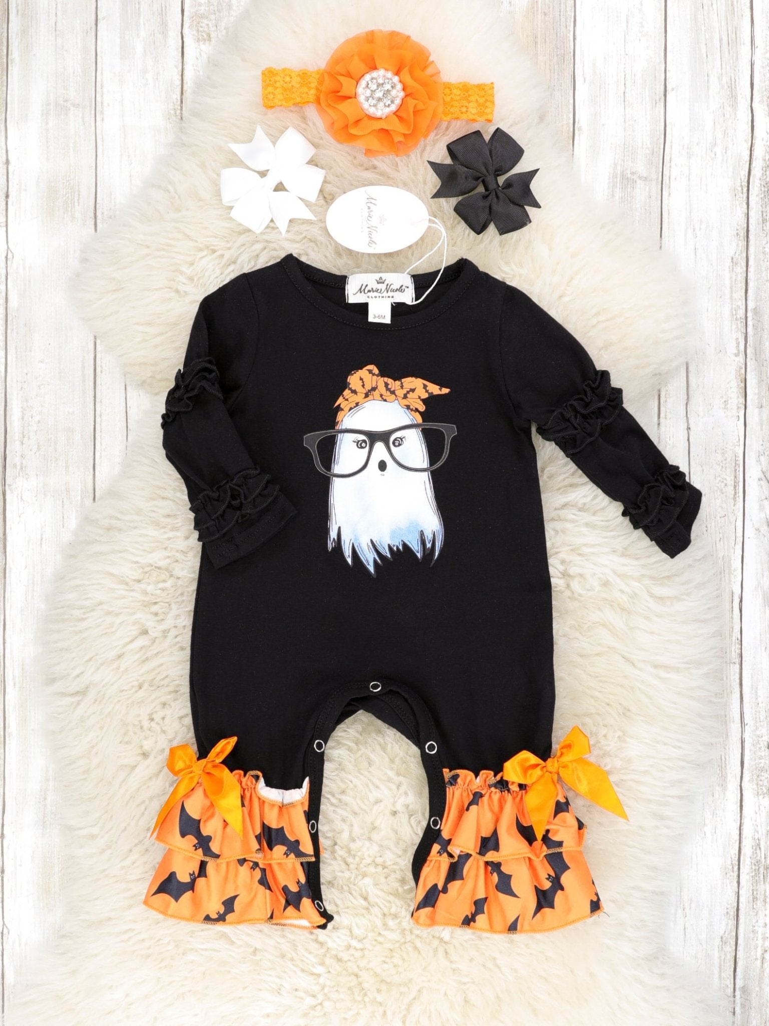 Bat Bandana Ghost Ruffle Romper - Marie Nicole Clothing