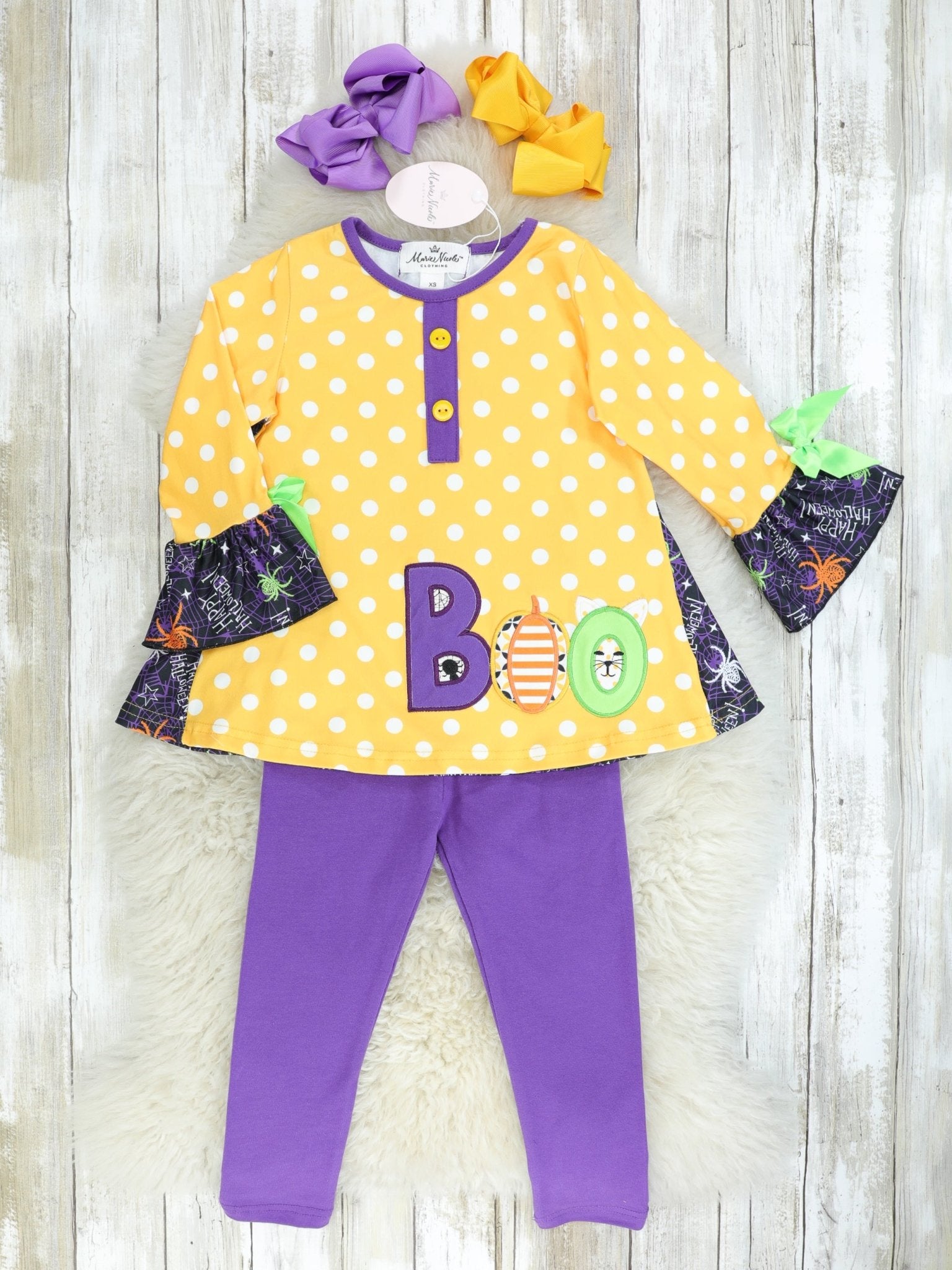 Orange Polka Dot "BOO" Outfit - Marie Nicole Clothing