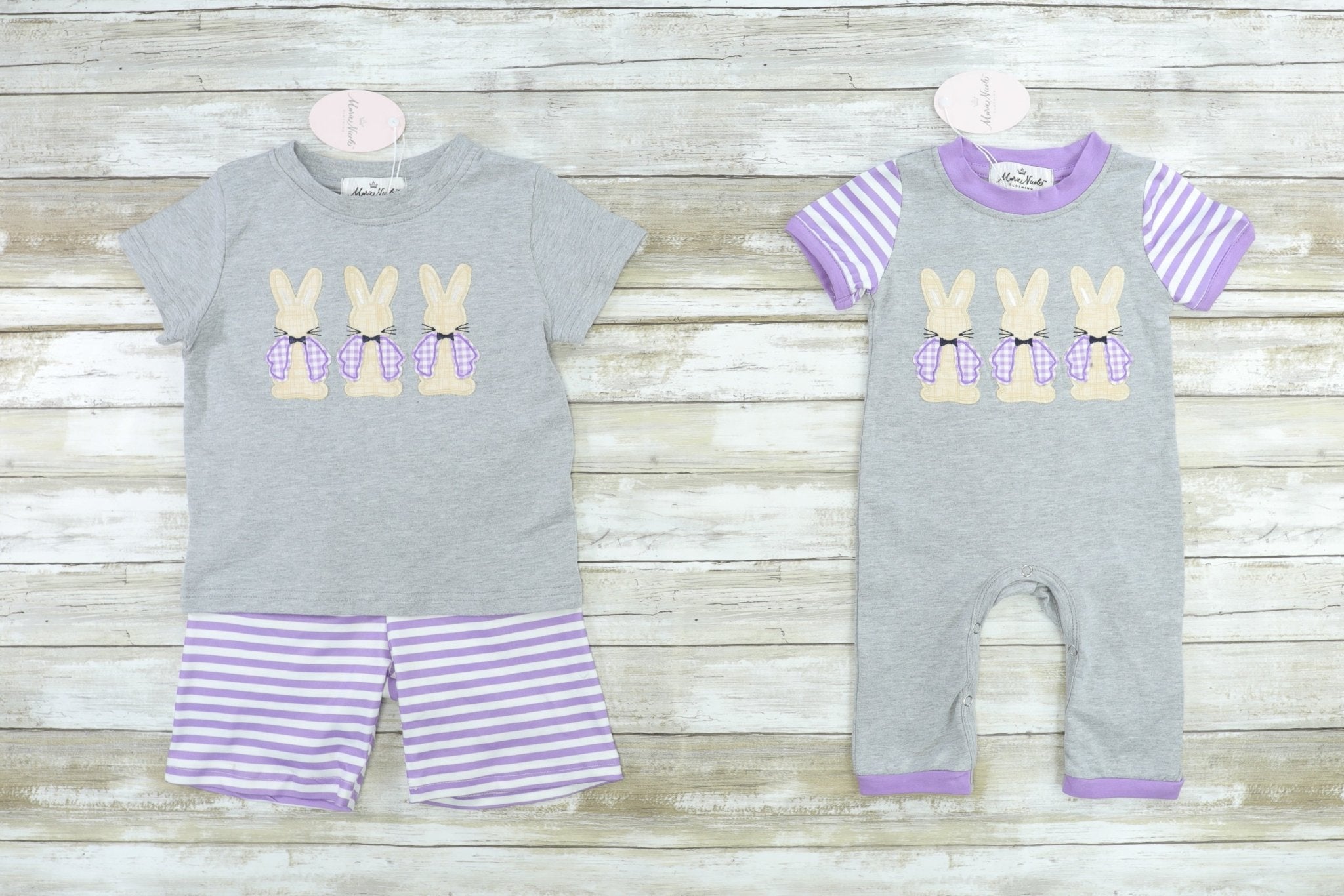 Purple Striped Bunnies Romper - Marie Nicole Clothing