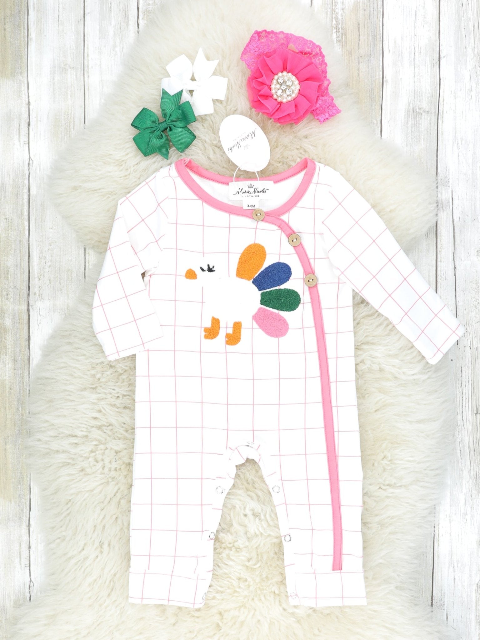Modern Turkey Long Sleeve Romper - Pink - Marie Nicole Clothing
