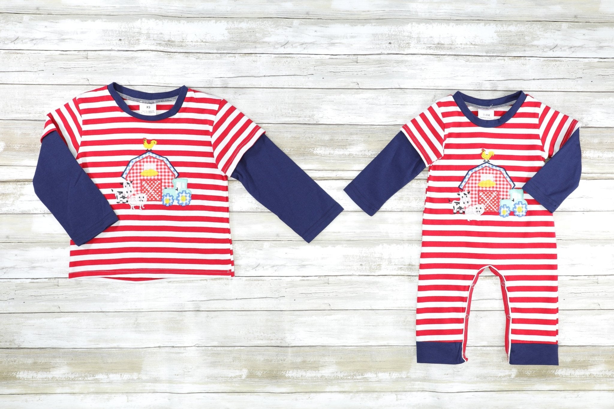 Red Striped Layered Barn Romper - Marie Nicole Clothing