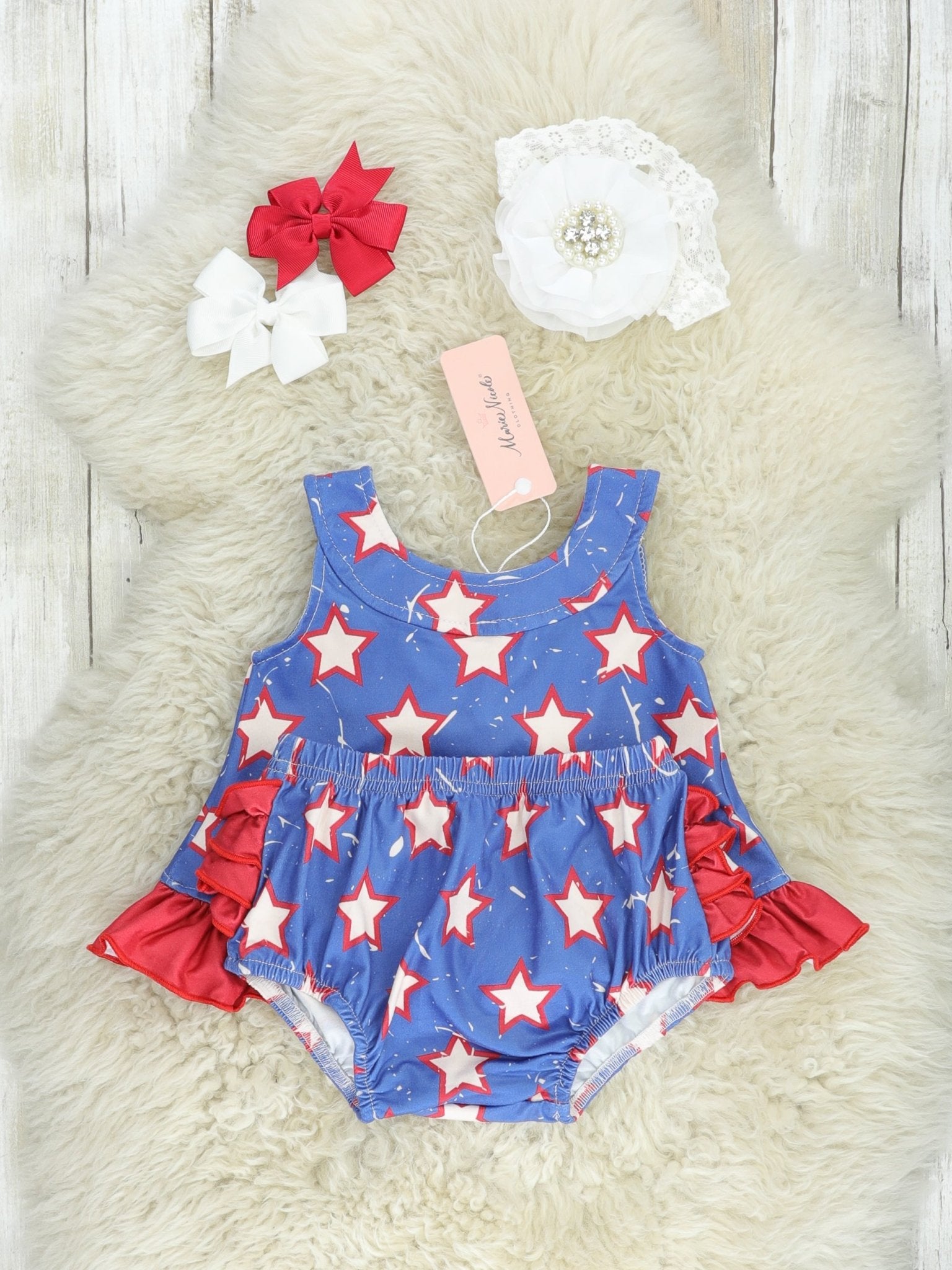 Patriotic Star Ruffle Bloomers Outfit - Marie Nicole Clothing